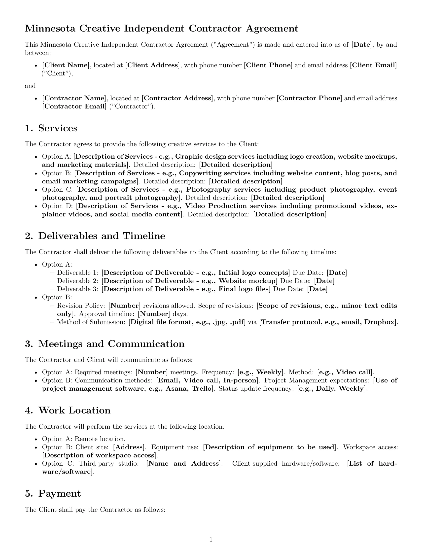 Preview page 1 of Free Minnesota creative independent contractor agreement template