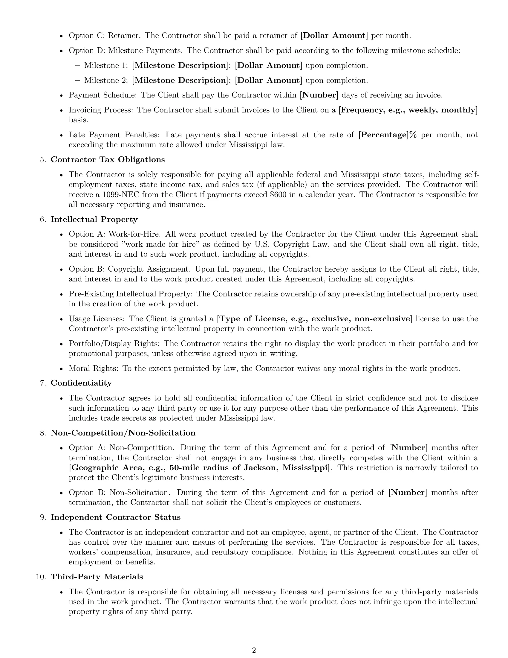 Preview page 2 of Free Mississippi creative independent contractor agreement template