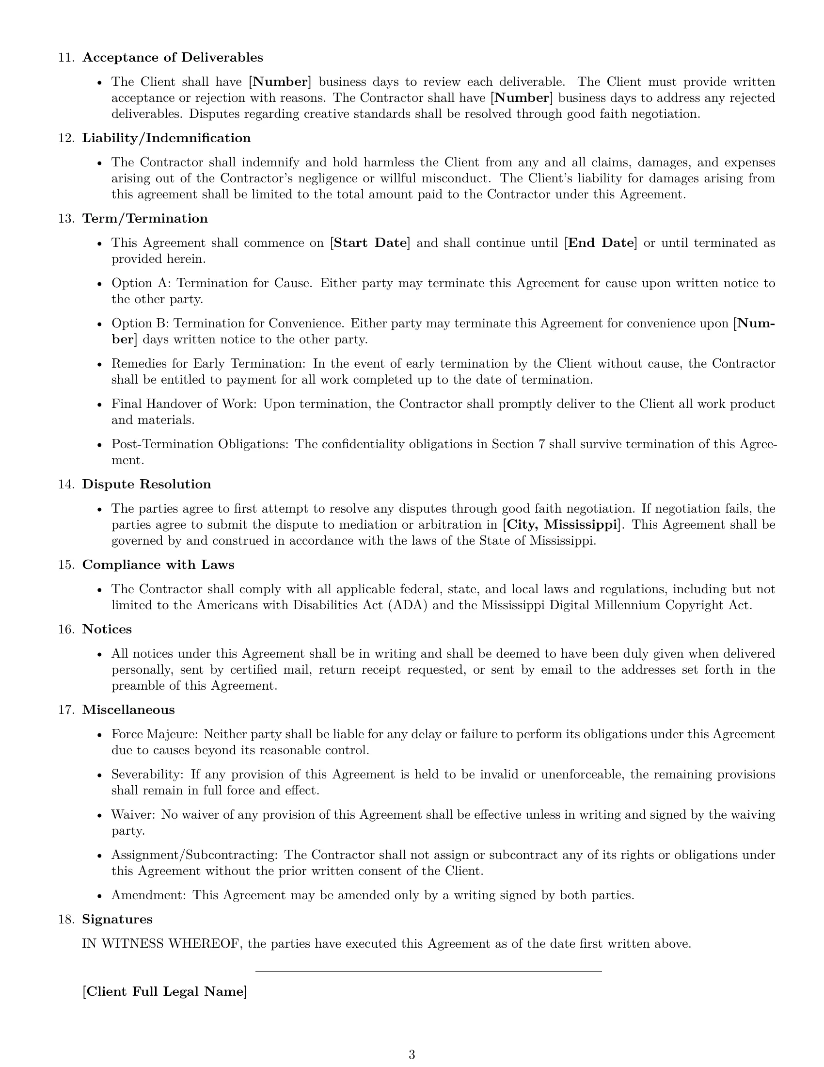 Preview page 3 of Free Mississippi creative independent contractor agreement template