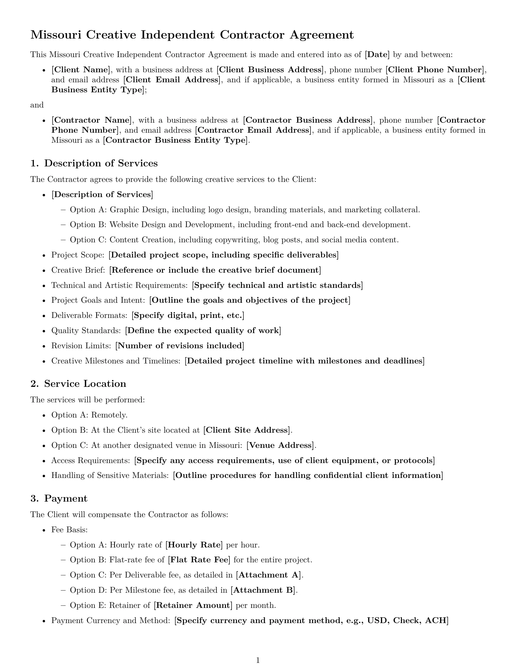 Preview page 1 of Free Missouri creative independent contractor agreement template