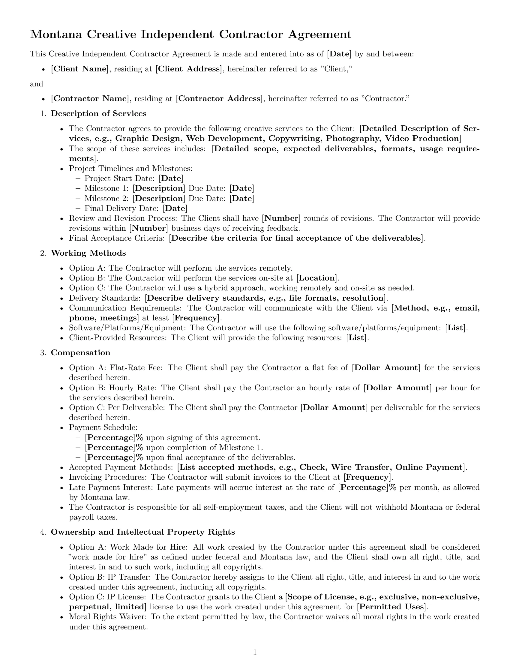 Preview page 1 of Free Montana creative independent contractor agreement template