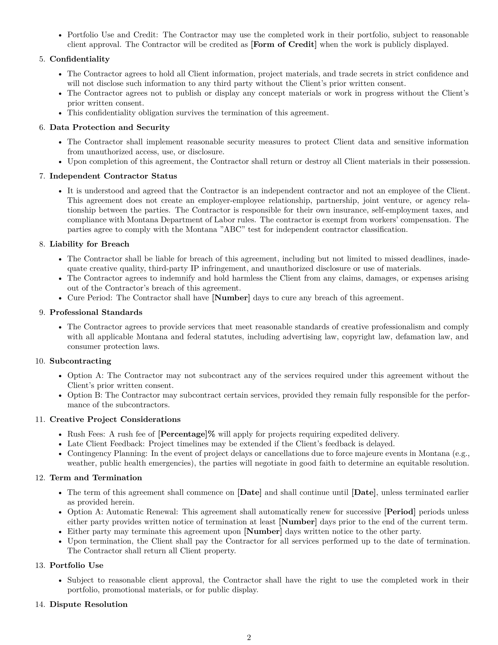 Preview page 2 of Free Montana creative independent contractor agreement template