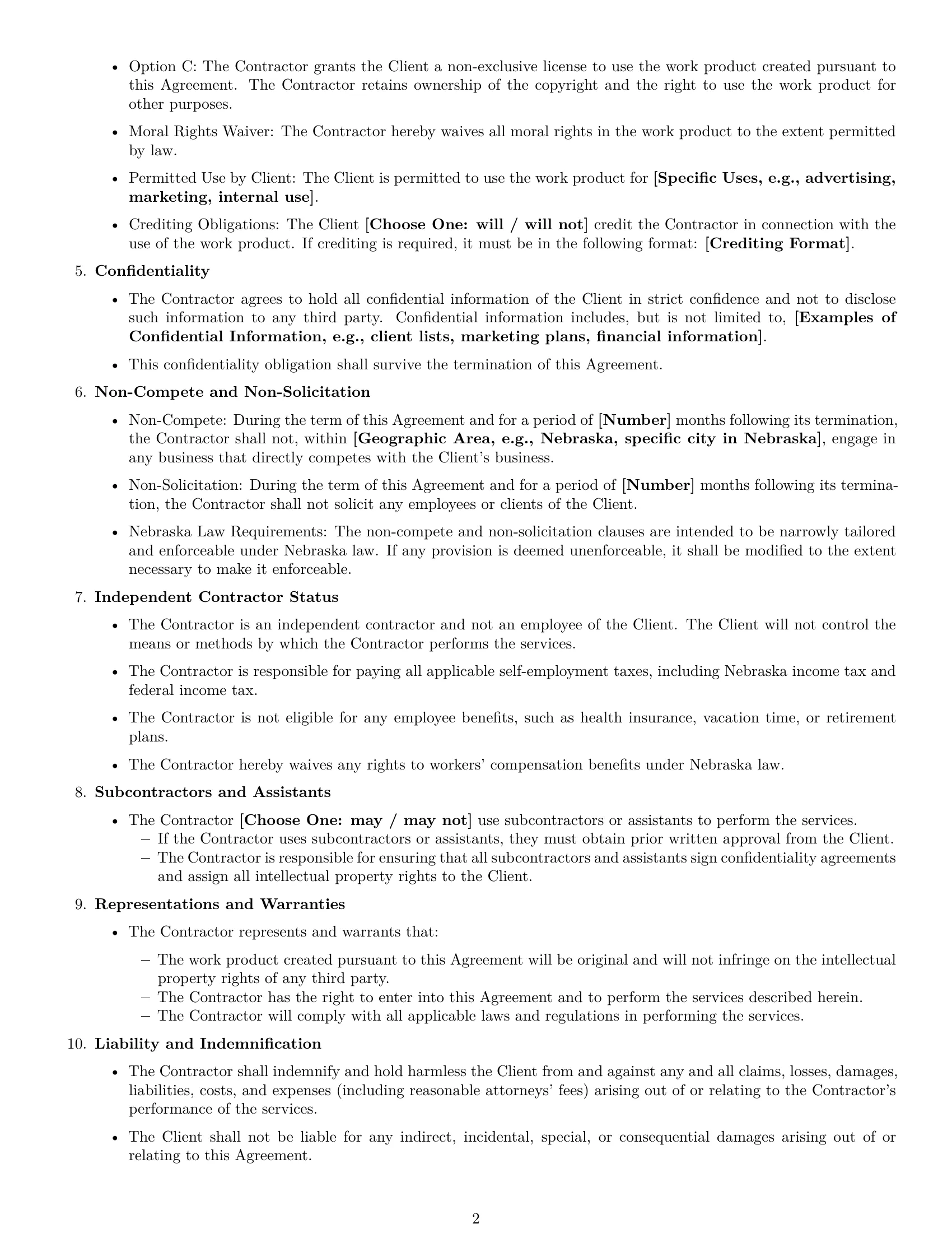 Preview page 2 of Free Nebraska creative independent contractor agreement template