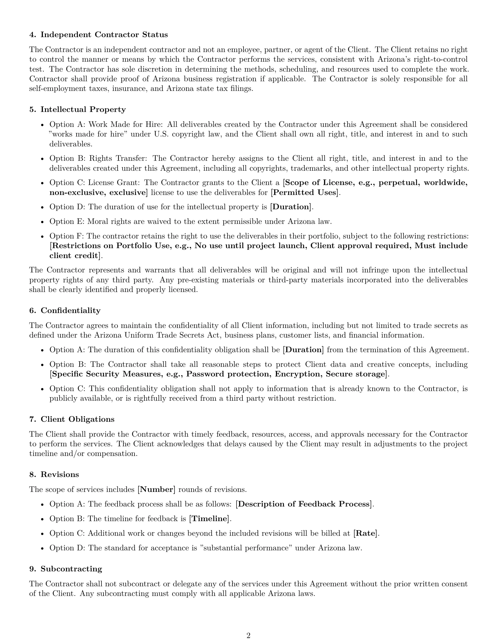 Preview page 2 of Free Arizona creative independent contractor agreement template