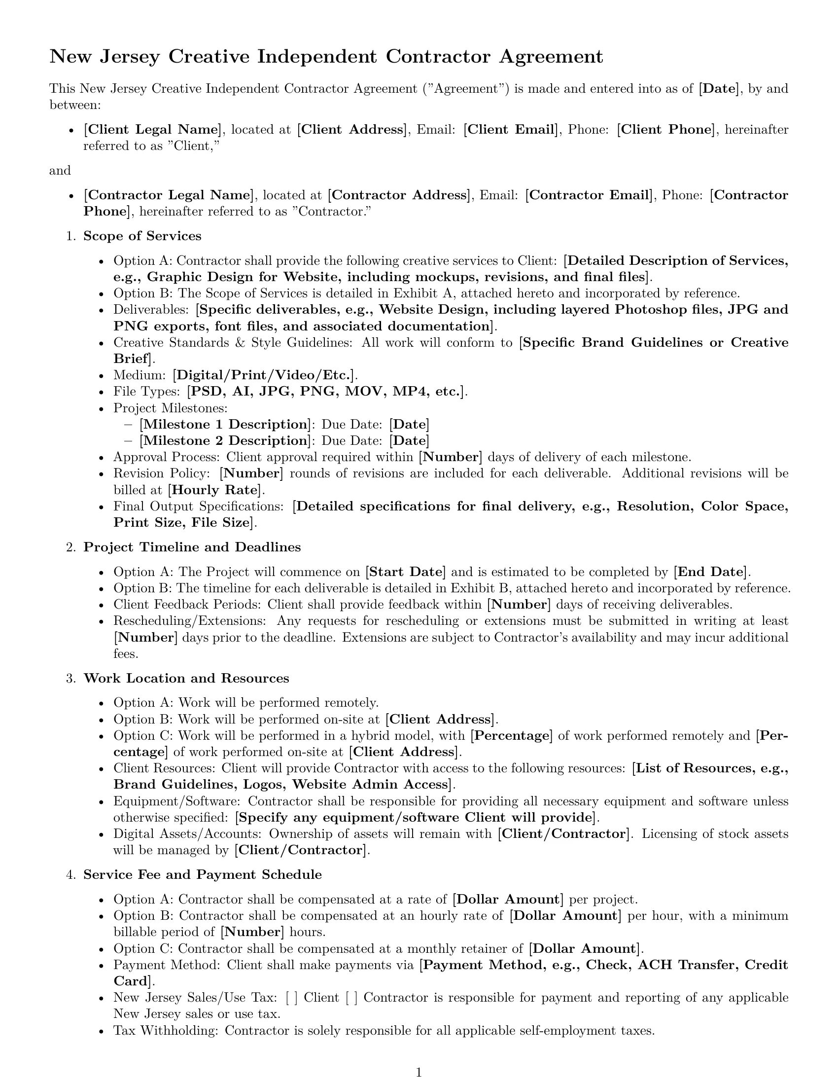Preview page 1 of Free New Jersey creative independent contractor agreement template