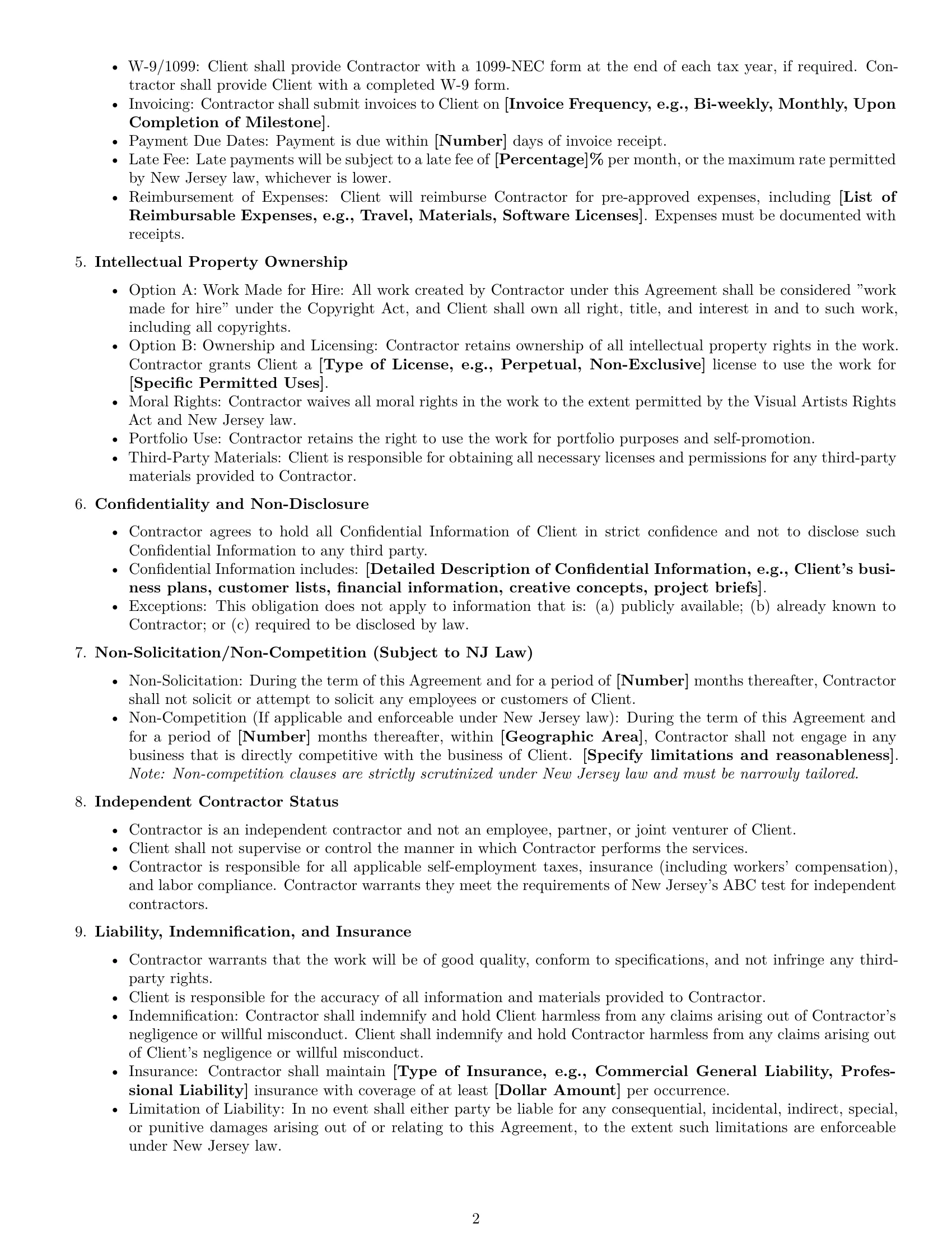 Preview page 2 of Free New Jersey creative independent contractor agreement template