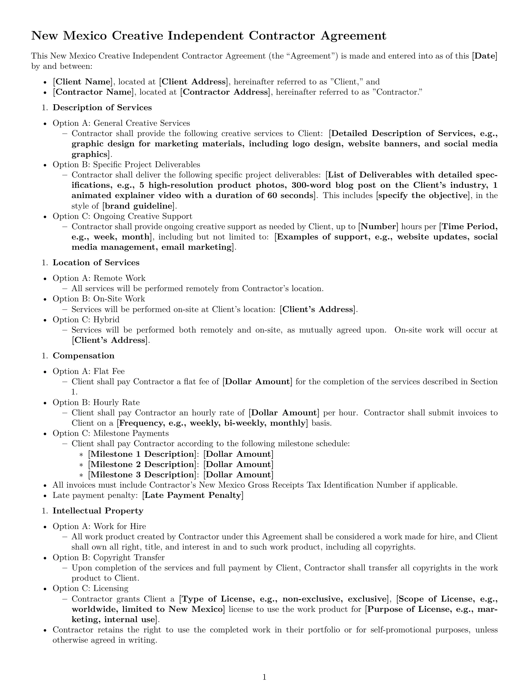 Preview page 1 of Free New Mexico creative independent contractor agreement template