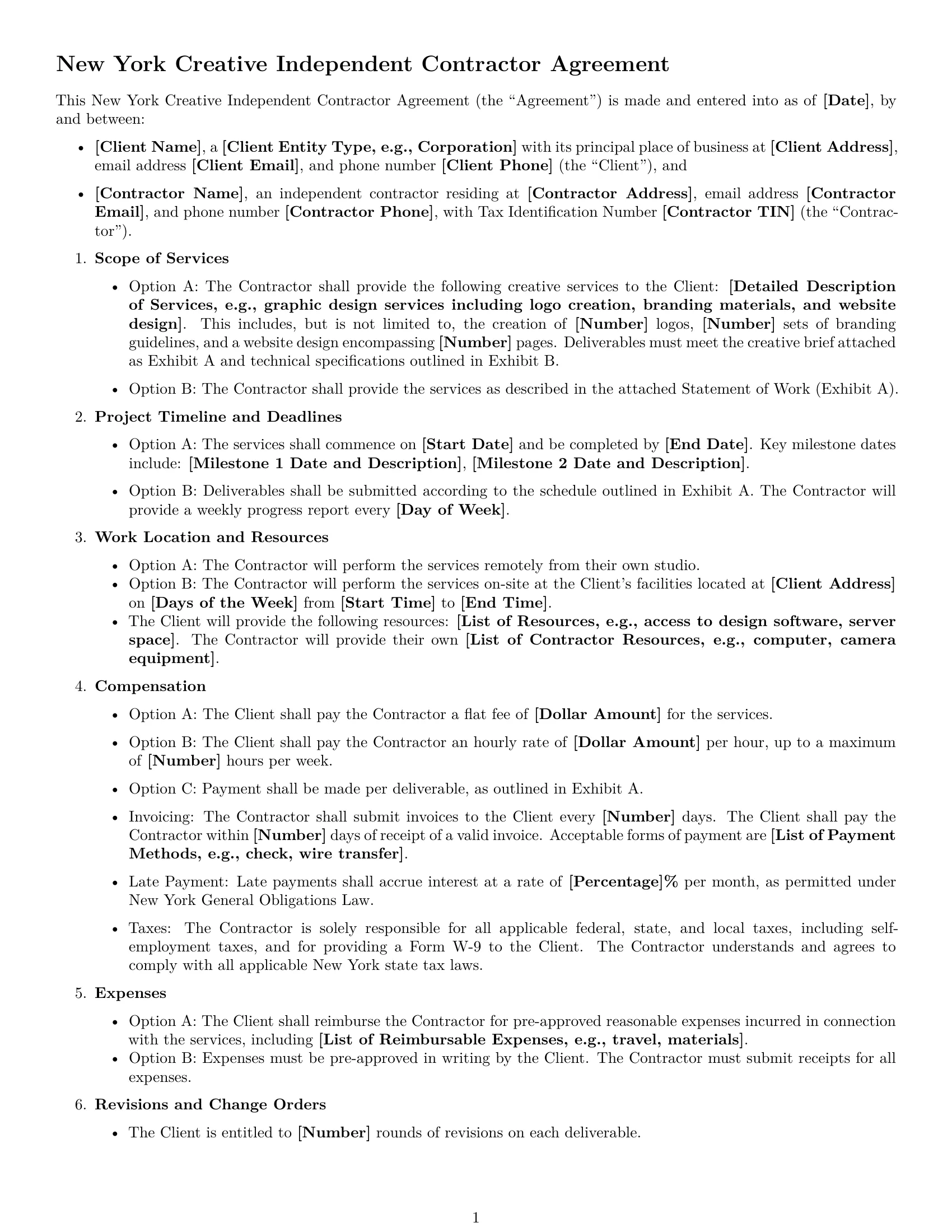 Preview page 1 of Free New York creative independent contractor agreement template