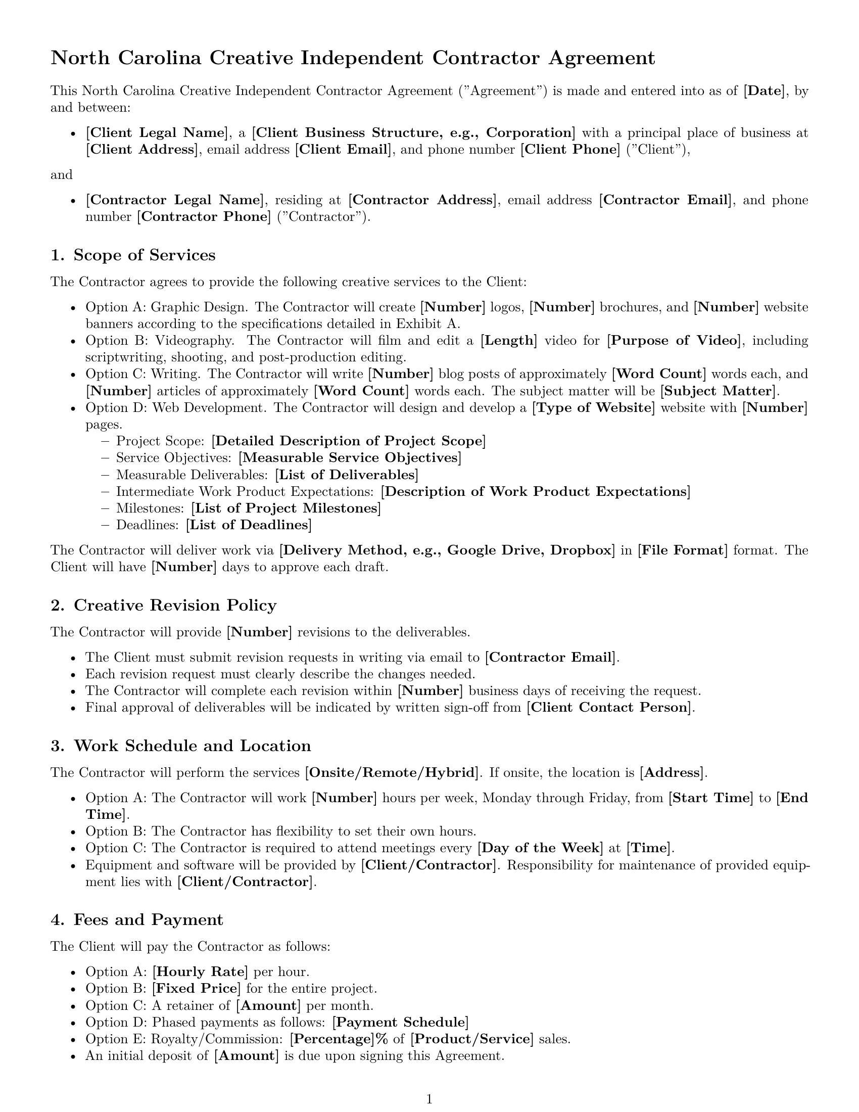 Preview page 1 of Free North Carolina creative independent contractor agreement template