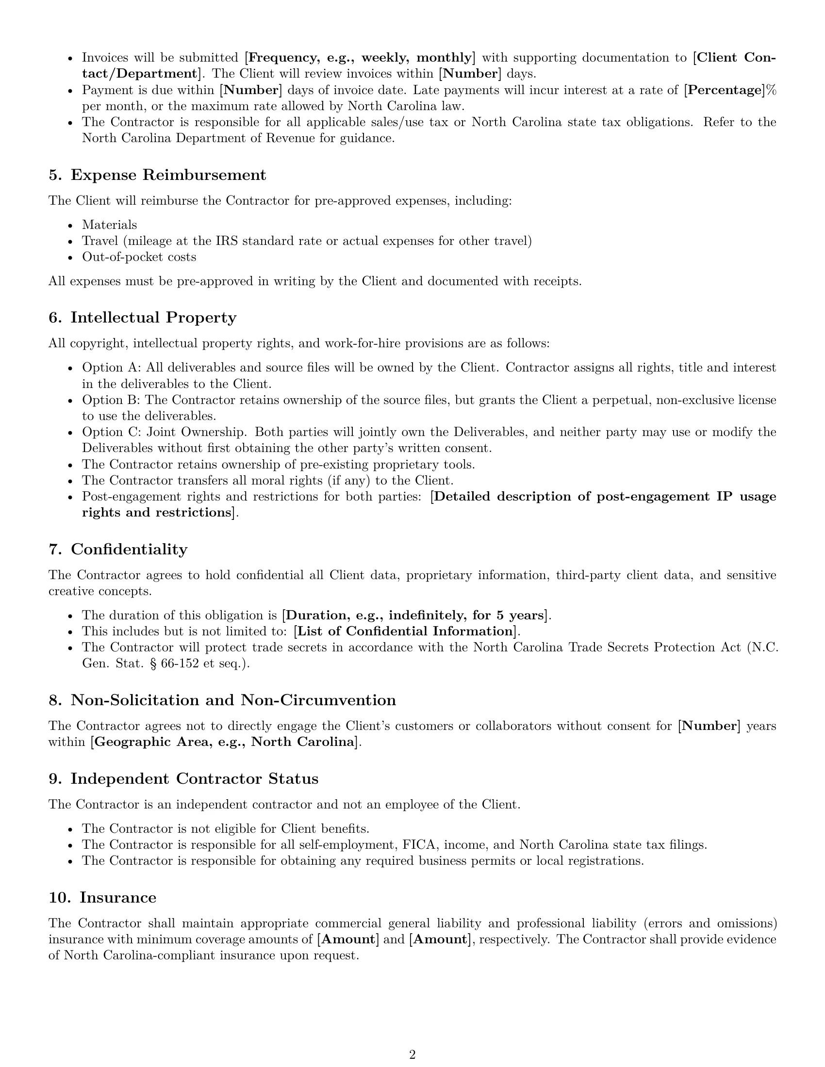 Preview page 2 of Free North Carolina creative independent contractor agreement template