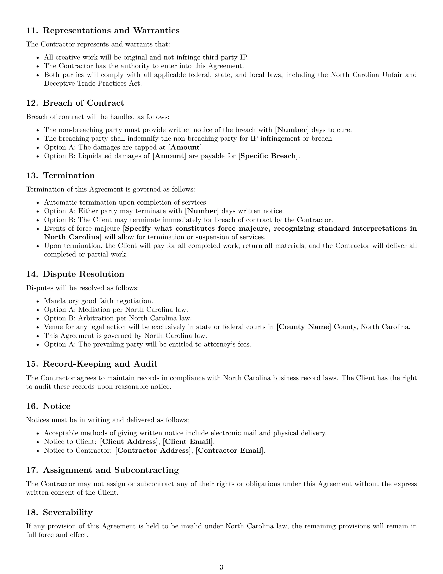 Preview page 3 of Free North Carolina creative independent contractor agreement template