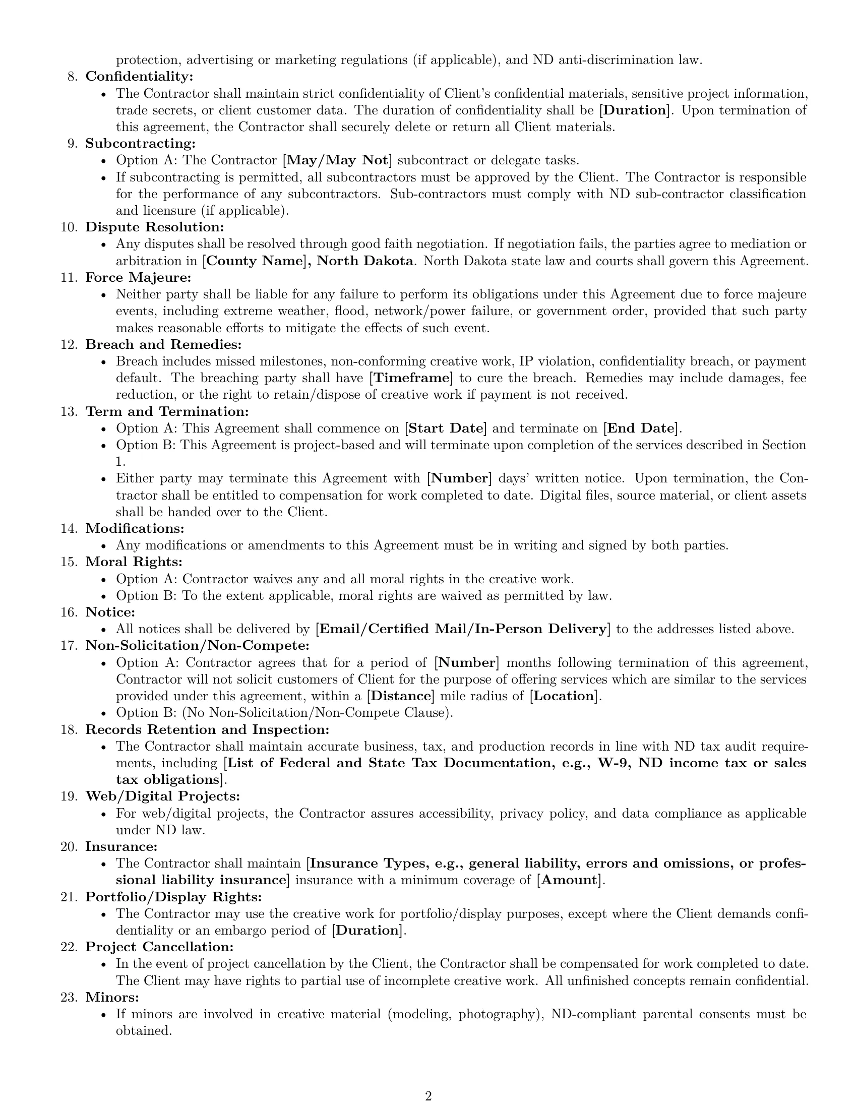 Preview page 2 of Free North Dakota creative independent contractor agreement template
