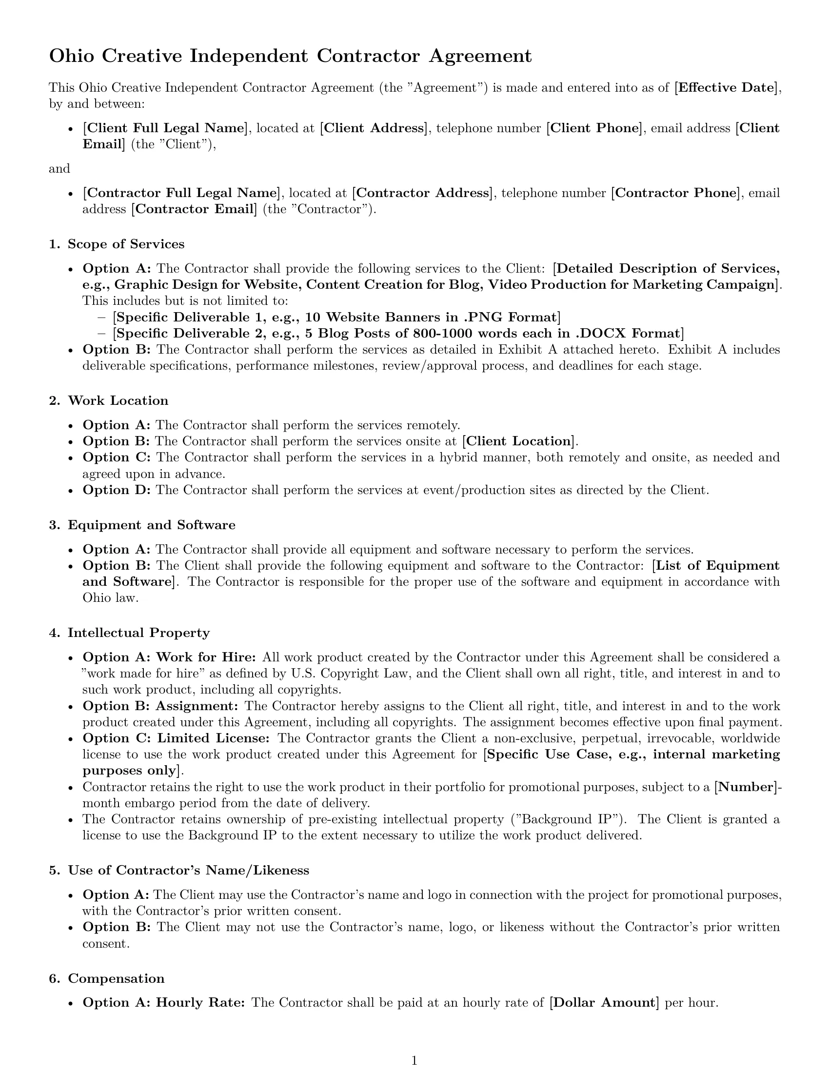 Preview page 1 of Free Ohio creative independent contractor agreement template