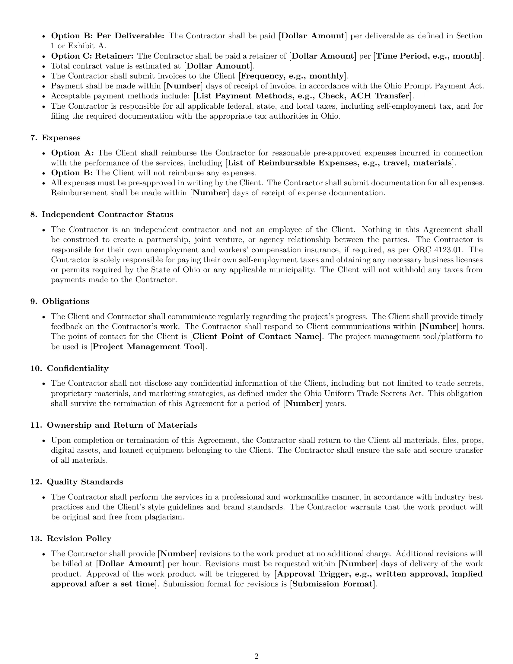 Preview page 2 of Free Ohio creative independent contractor agreement template