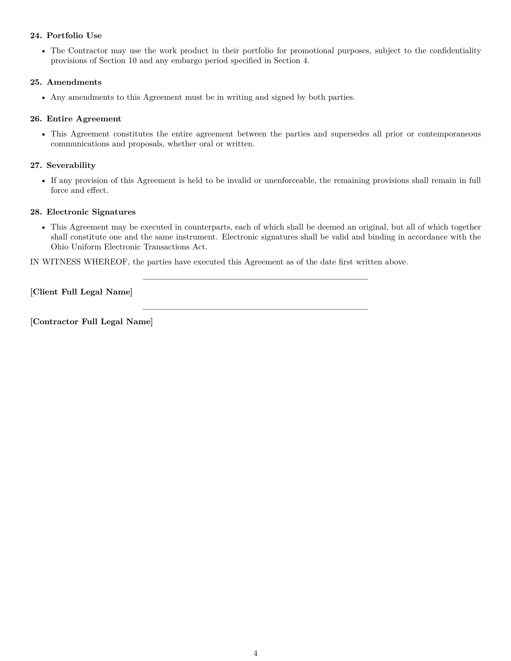 Preview page 4 of Free Ohio creative independent contractor agreement template