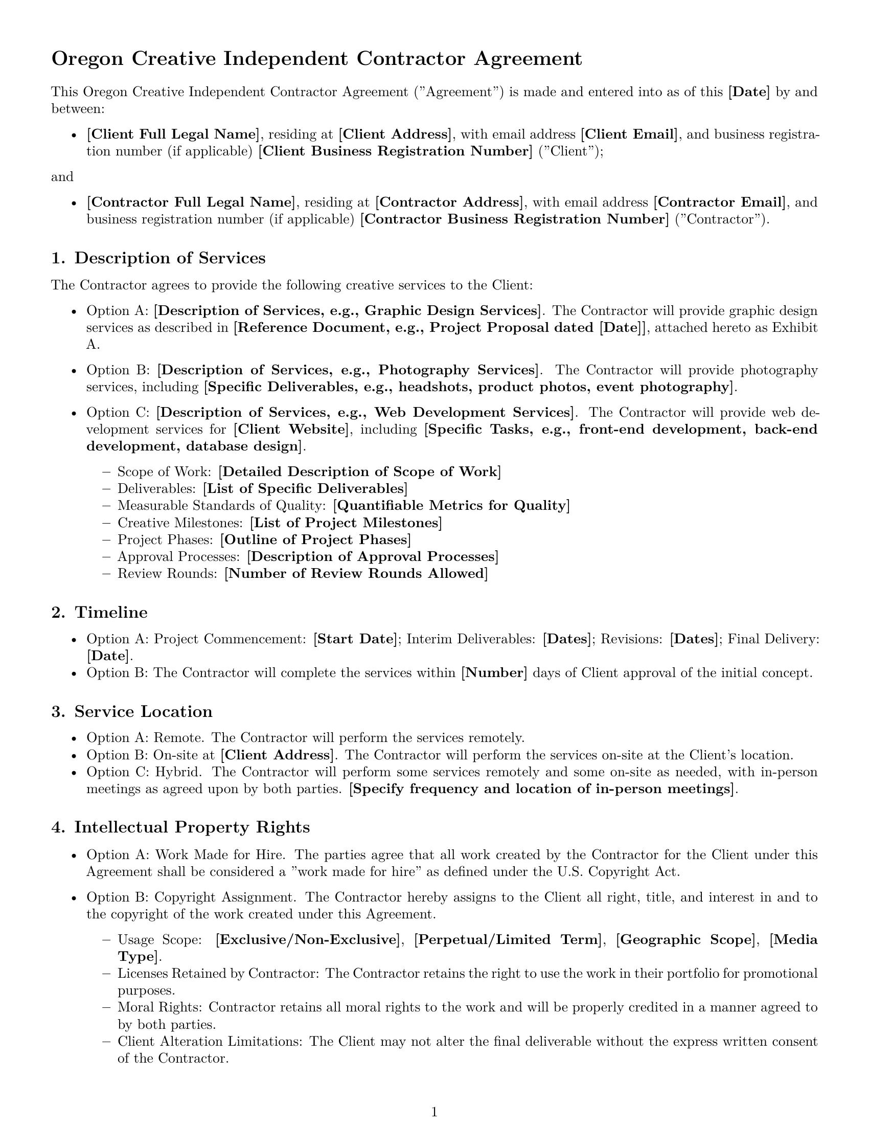 Preview page 1 of Free Oregon creative independent contractor agreement template