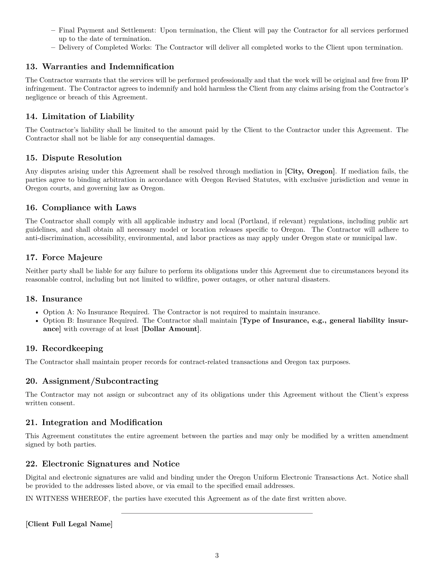 Preview page 3 of Free Oregon creative independent contractor agreement template