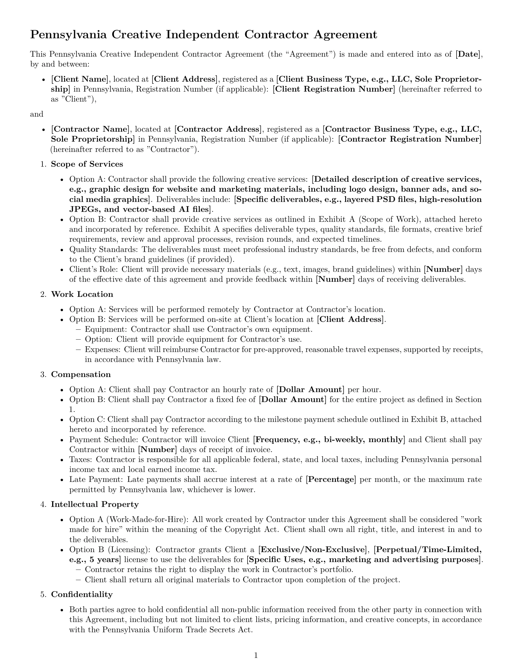 Preview page 1 of Free Pennsylvania creative independent contractor agreement template