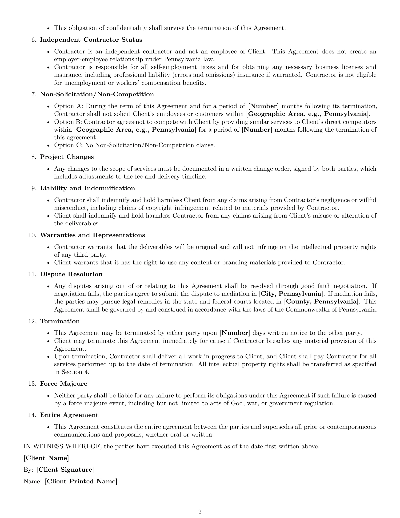 Preview page 2 of Free Pennsylvania creative independent contractor agreement template
