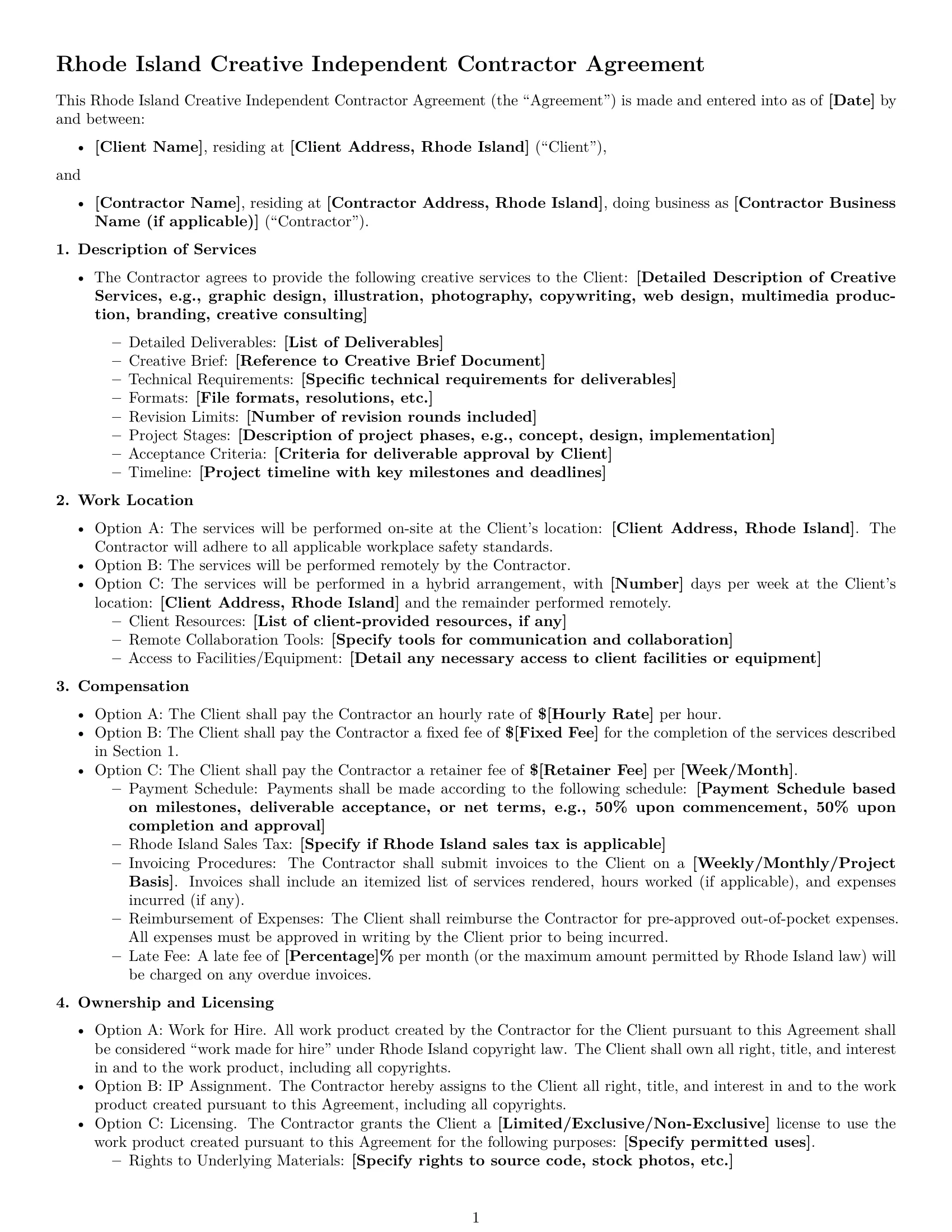 Preview page 1 of Free Rhode Island creative independent contractor agreement template