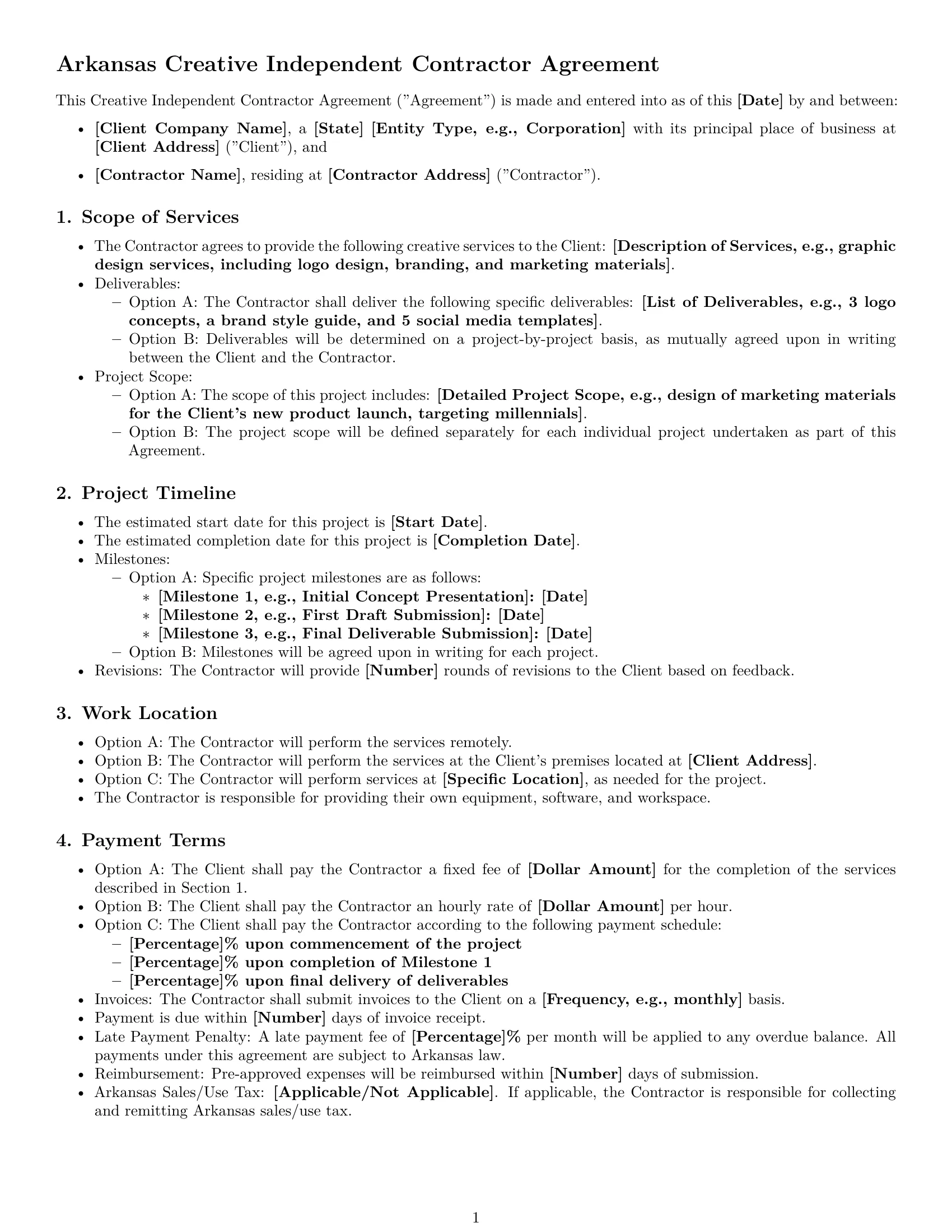 Preview page 1 of Free Arkansas creative independent contractor agreement template