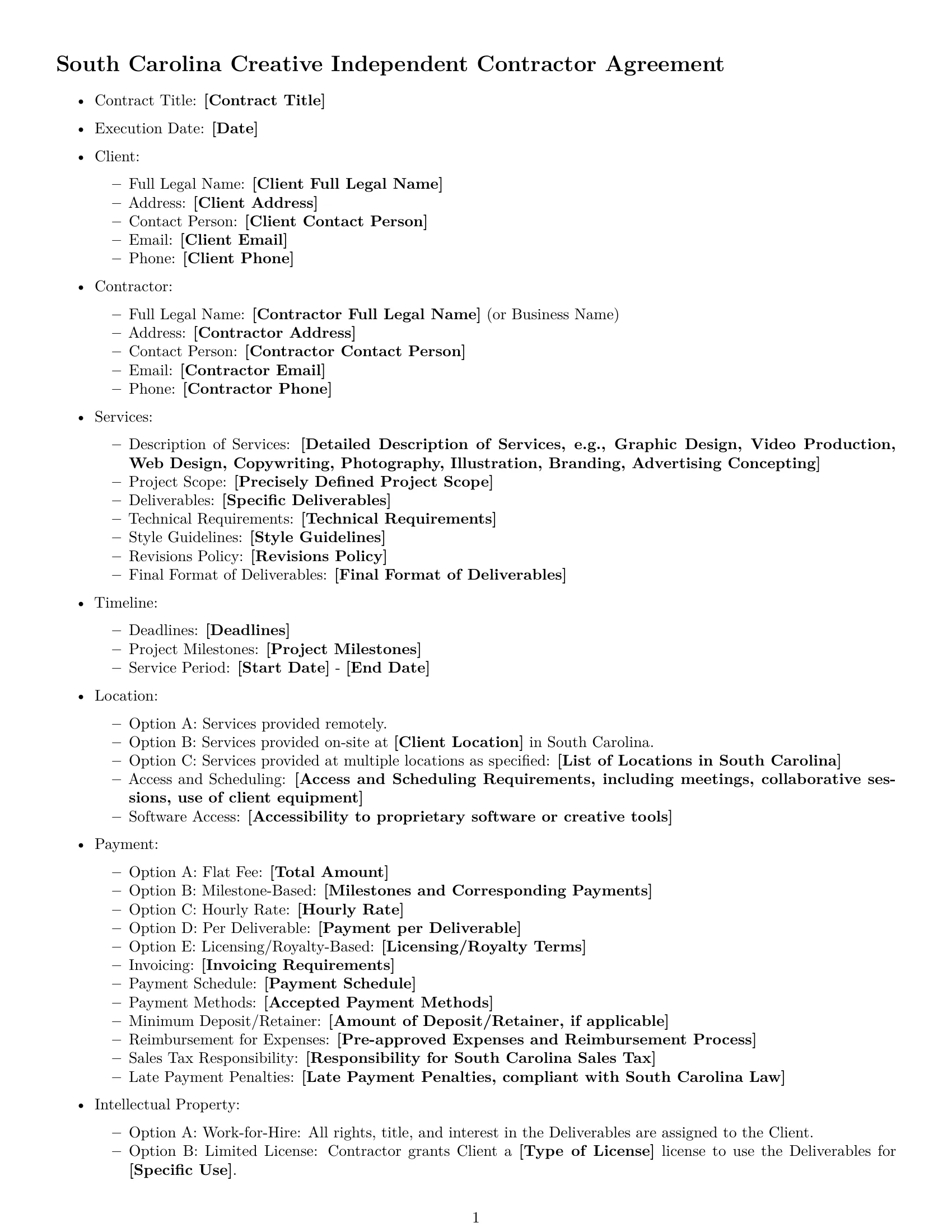 Preview page 1 of Free South Carolina creative independent contractor agreement template