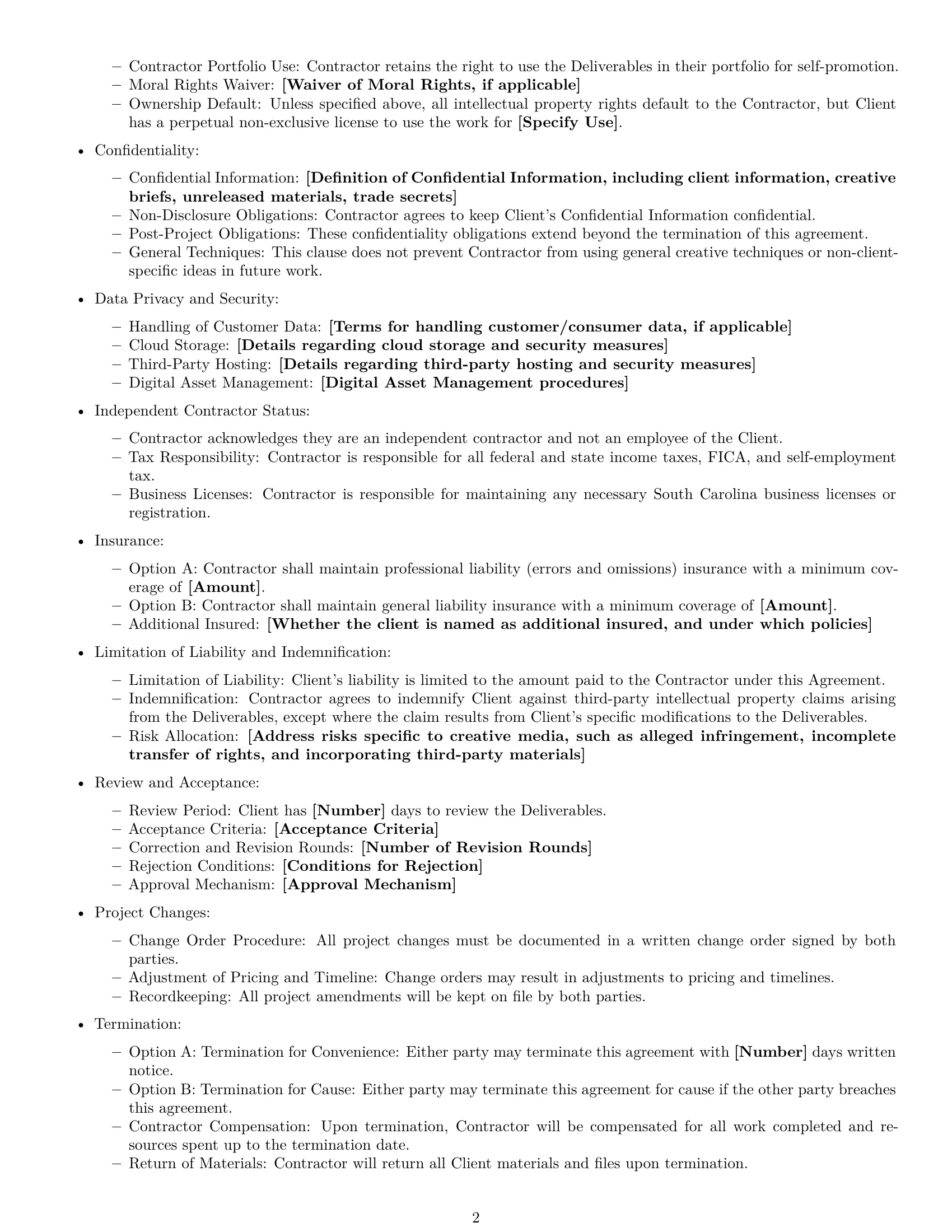 Preview page 2 of Free South Carolina creative independent contractor agreement template
