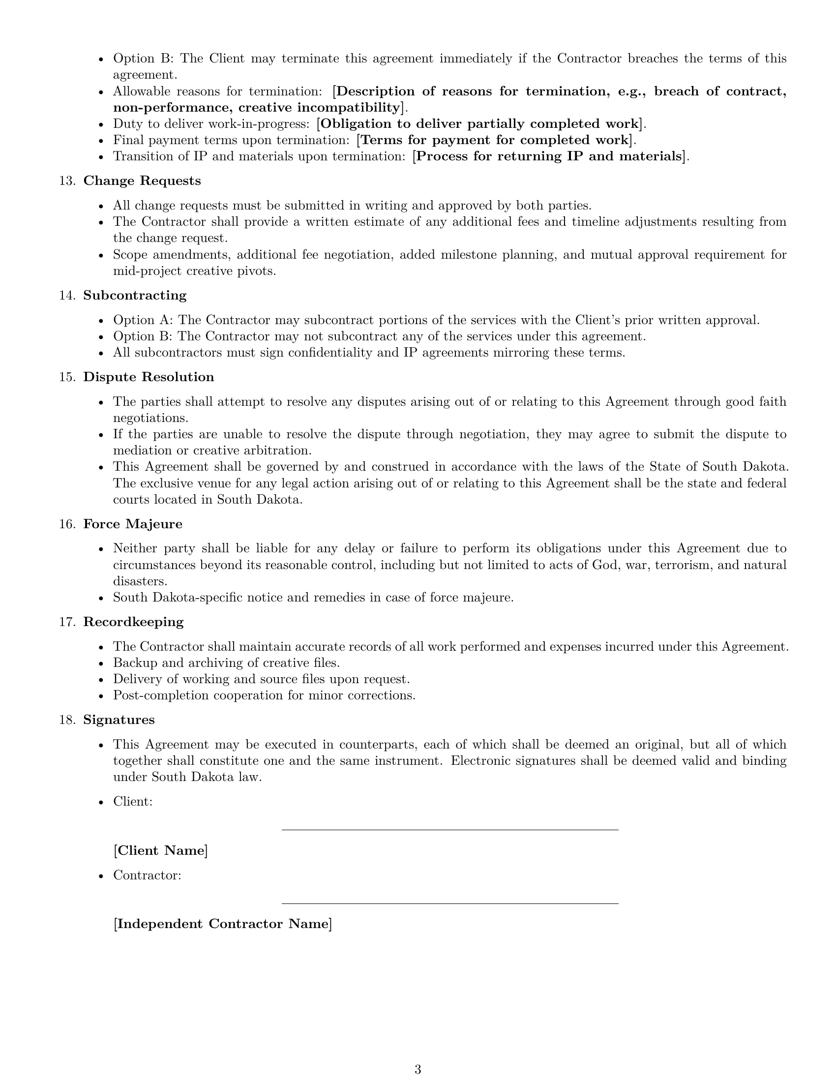 Preview page 3 of Free South Dakota creative independent contractor agreement template