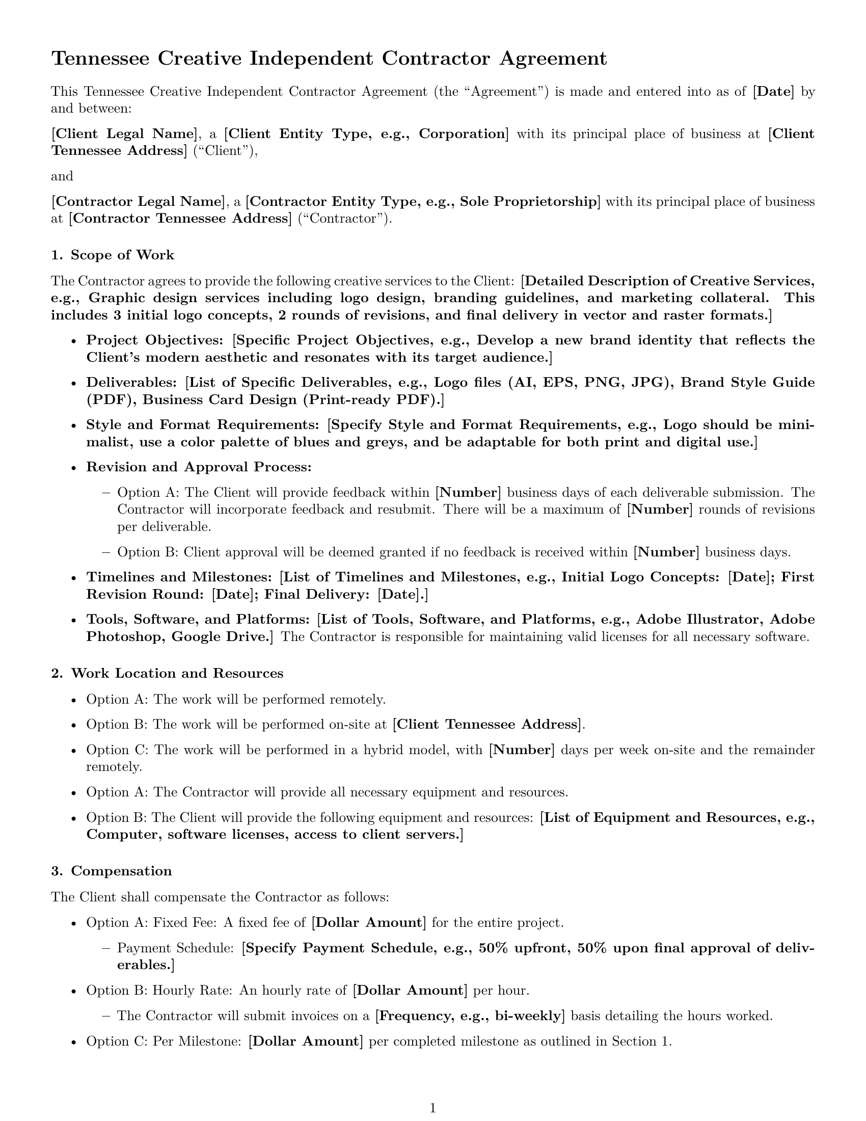 Preview page 1 of Free Tennessee creative independent contractor agreement template