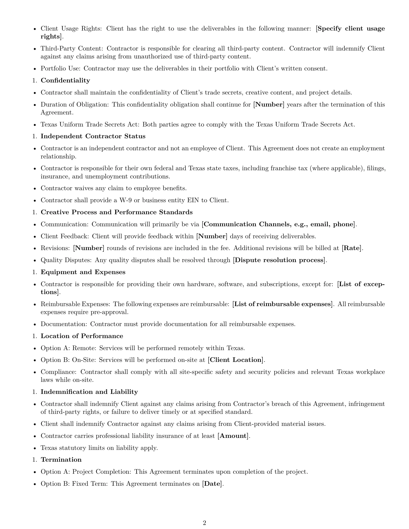 Preview page 2 of Free Texas creative independent contractor agreement template