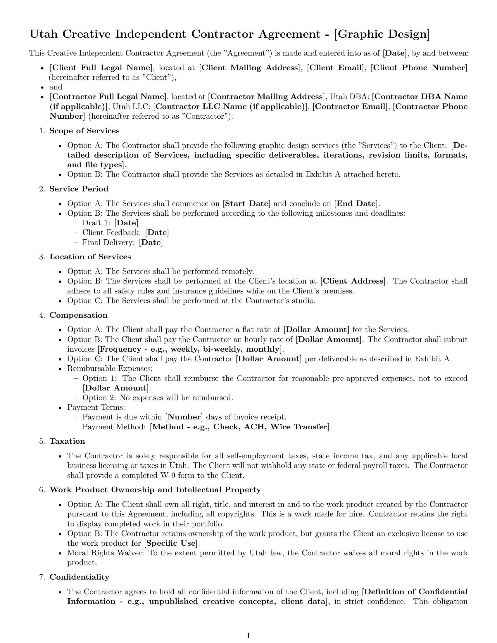 Preview page 1 of Free Utah creative independent contractor agreement template