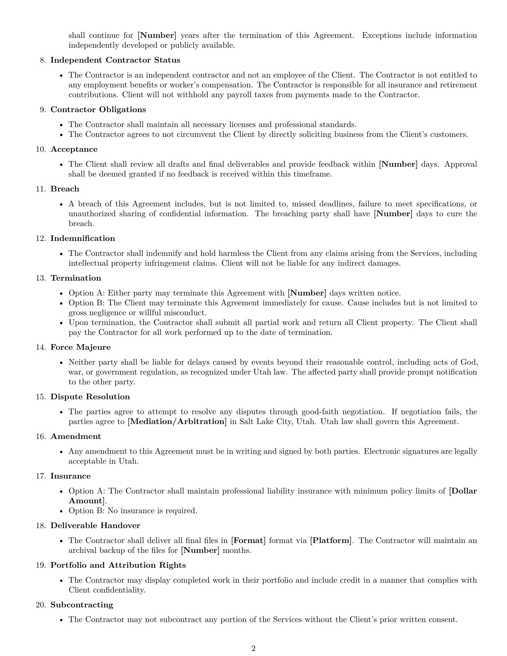 Preview page 2 of Free Utah creative independent contractor agreement template
