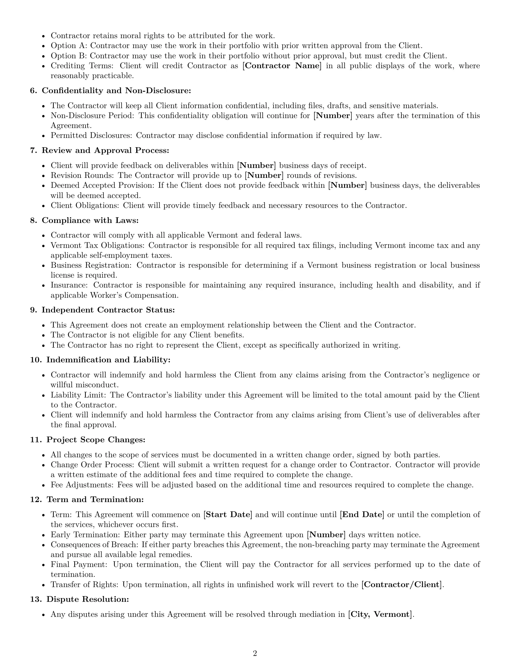 Preview page 2 of Free Vermont creative independent contractor agreement template