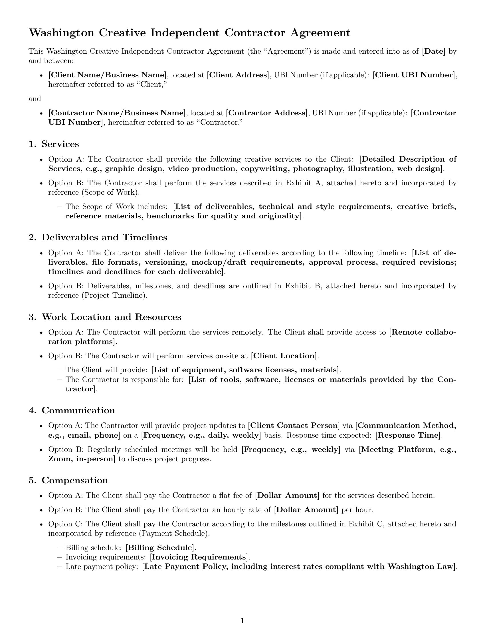 Preview page 1 of Free Washington creative independent contractor agreement template