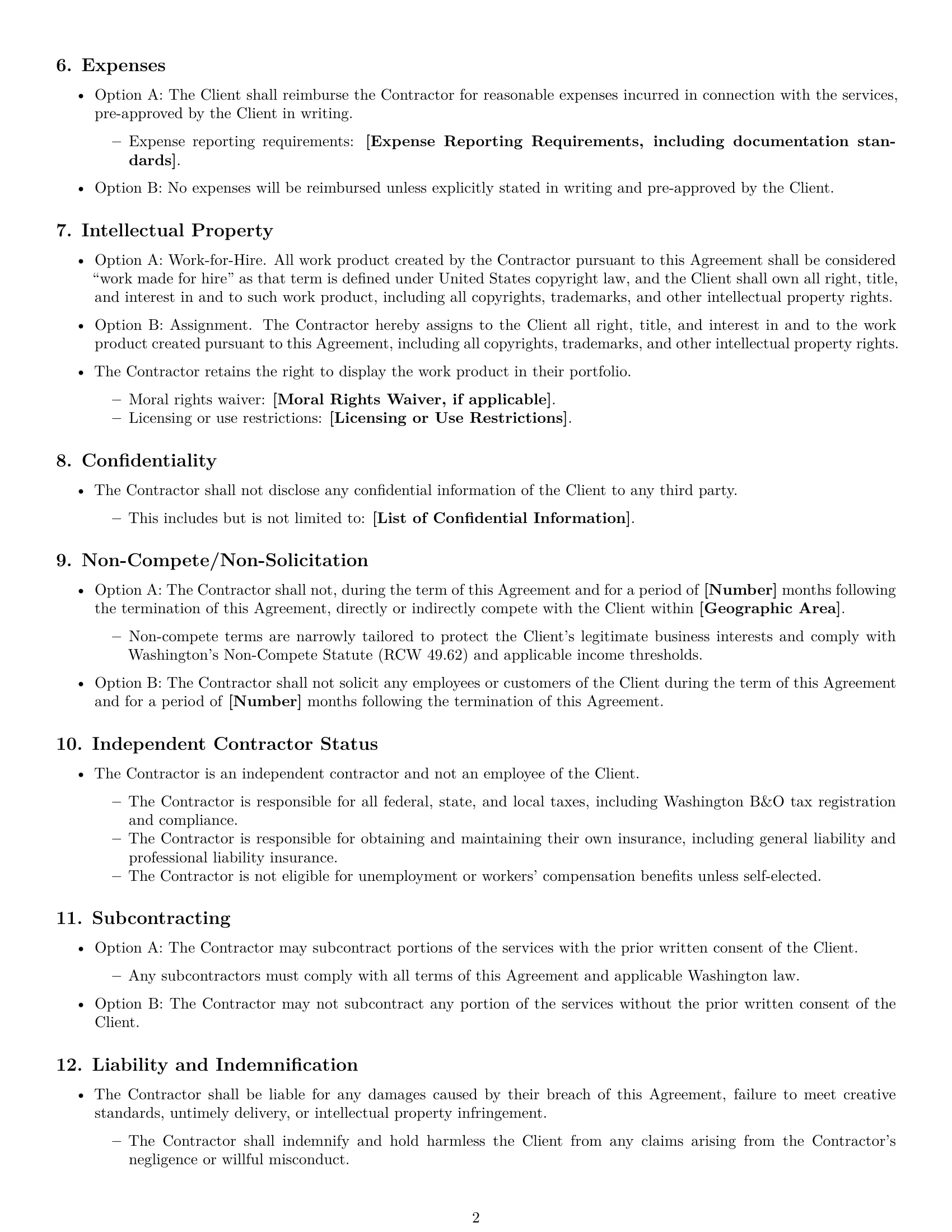 Preview page 2 of Free Washington creative independent contractor agreement template