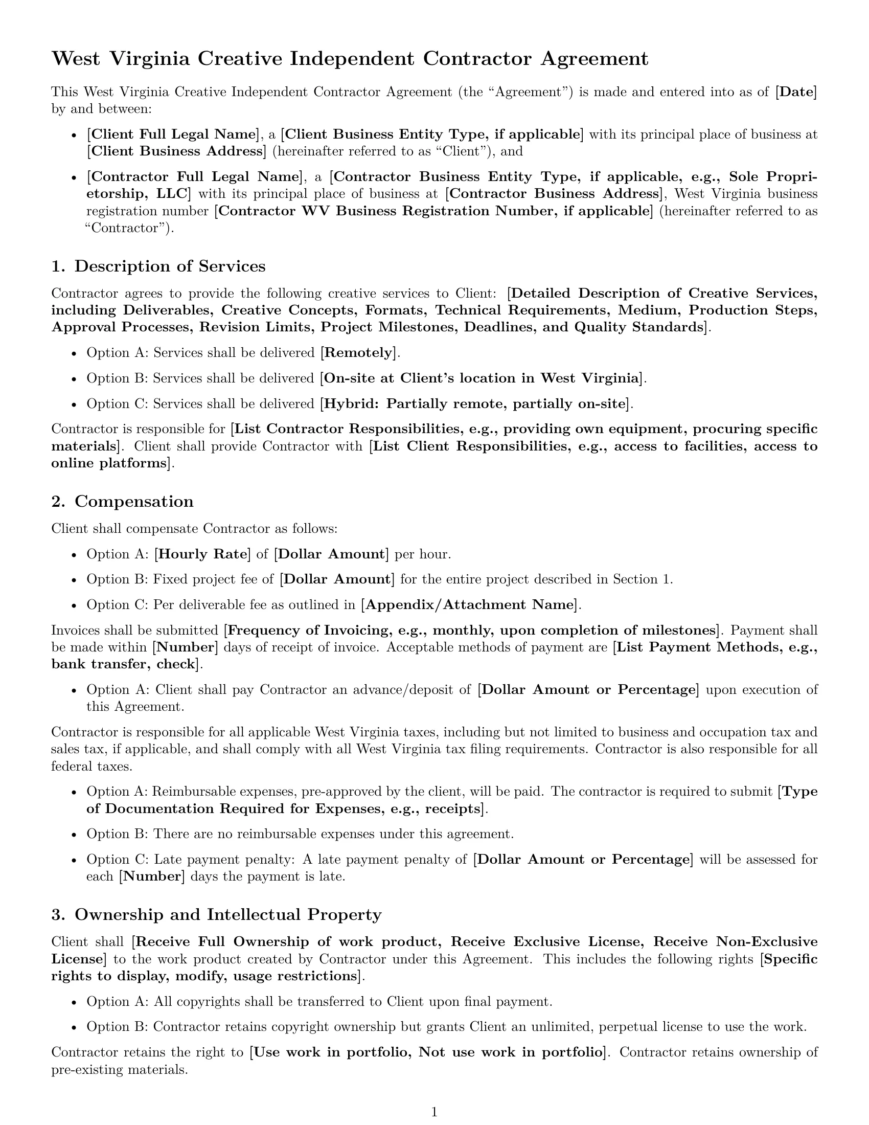 Preview page 1 of Free West Virginia creative independent contractor agreement template