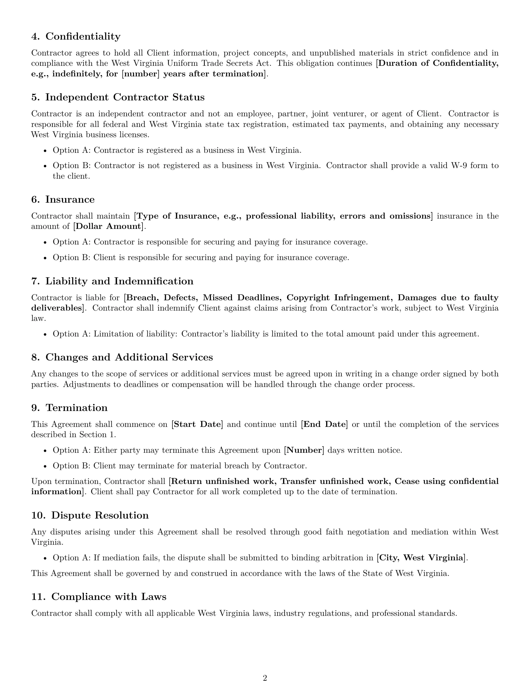 Preview page 2 of Free West Virginia creative independent contractor agreement template