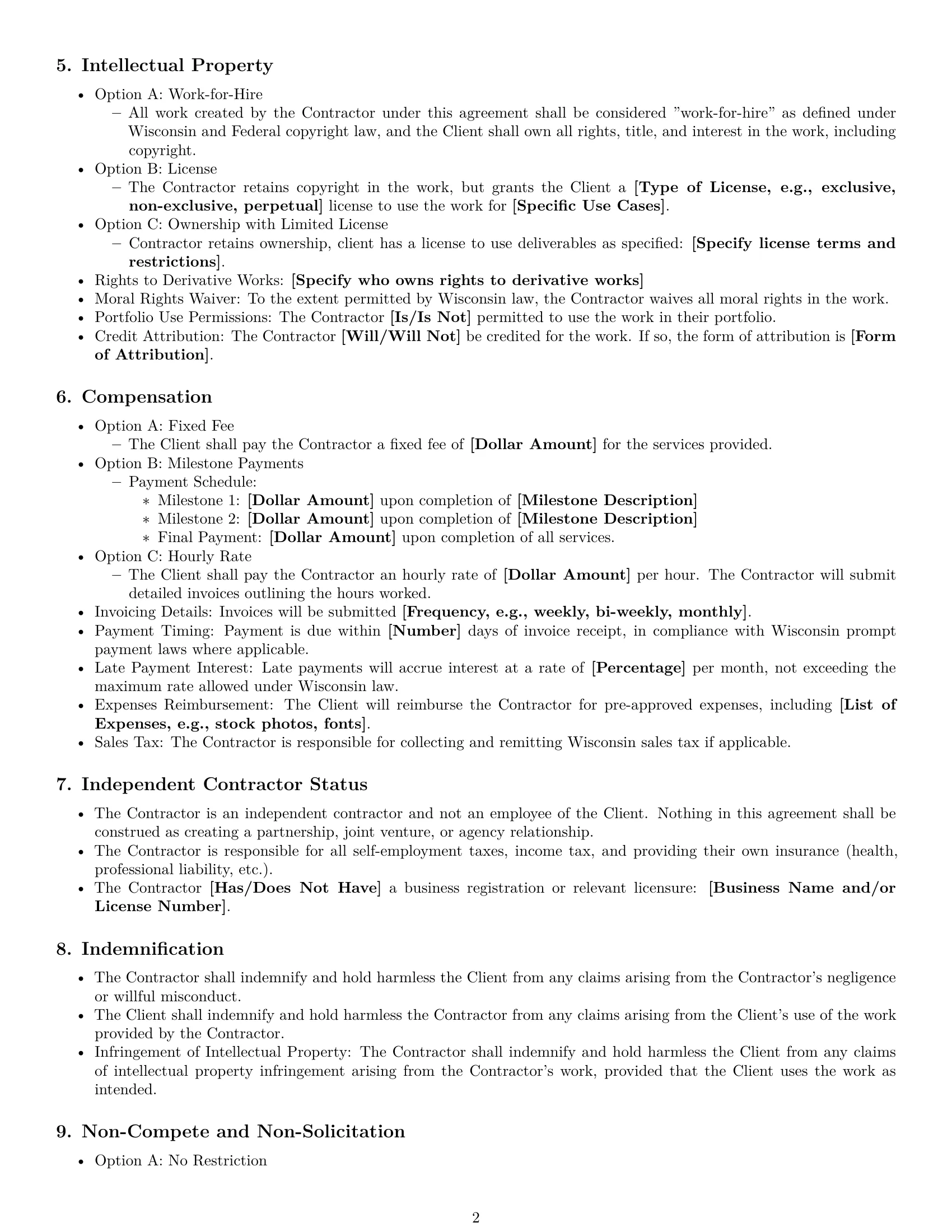 Preview page 2 of Free Wisconsin creative independent contractor agreement template