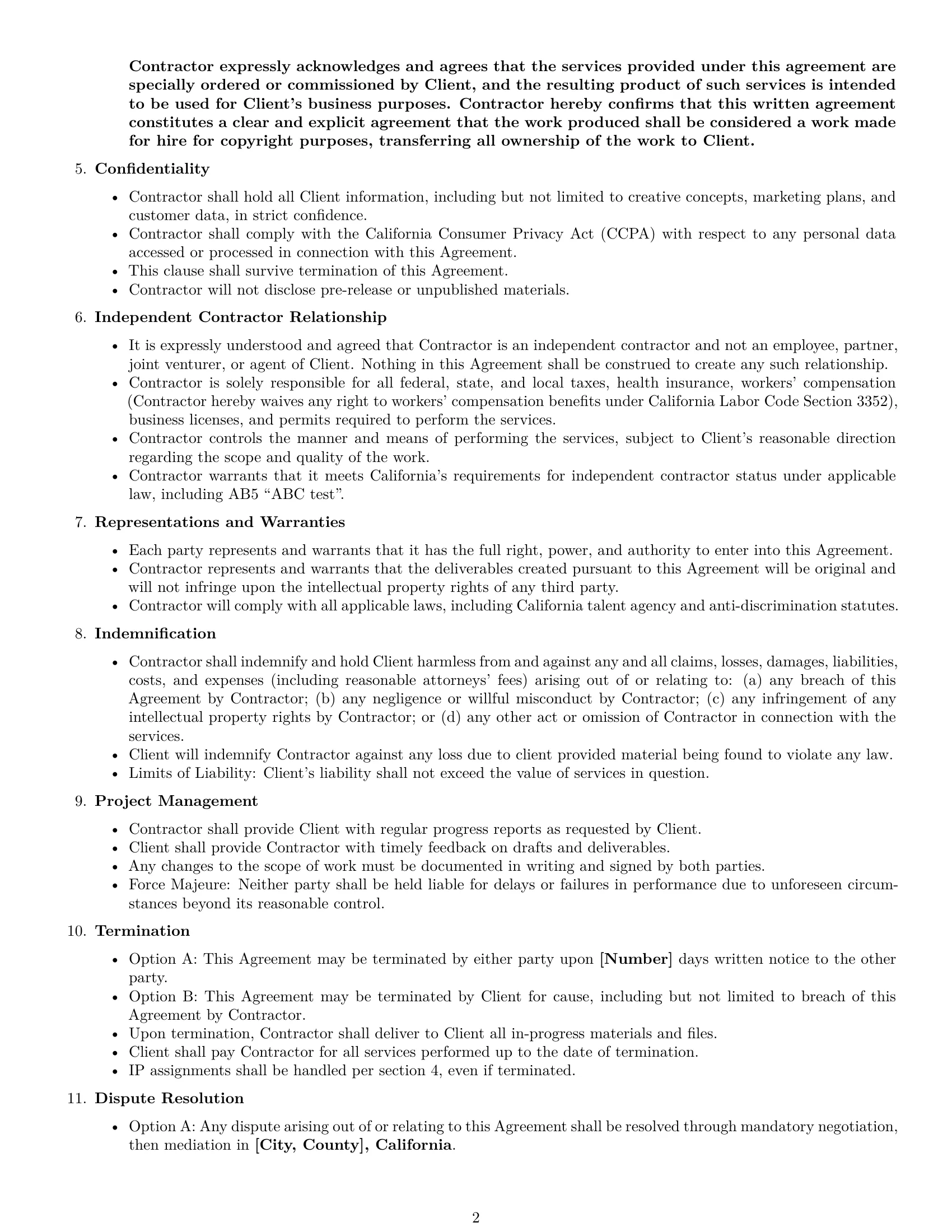 Preview page 2 of Free California creative independent contractor agreement template