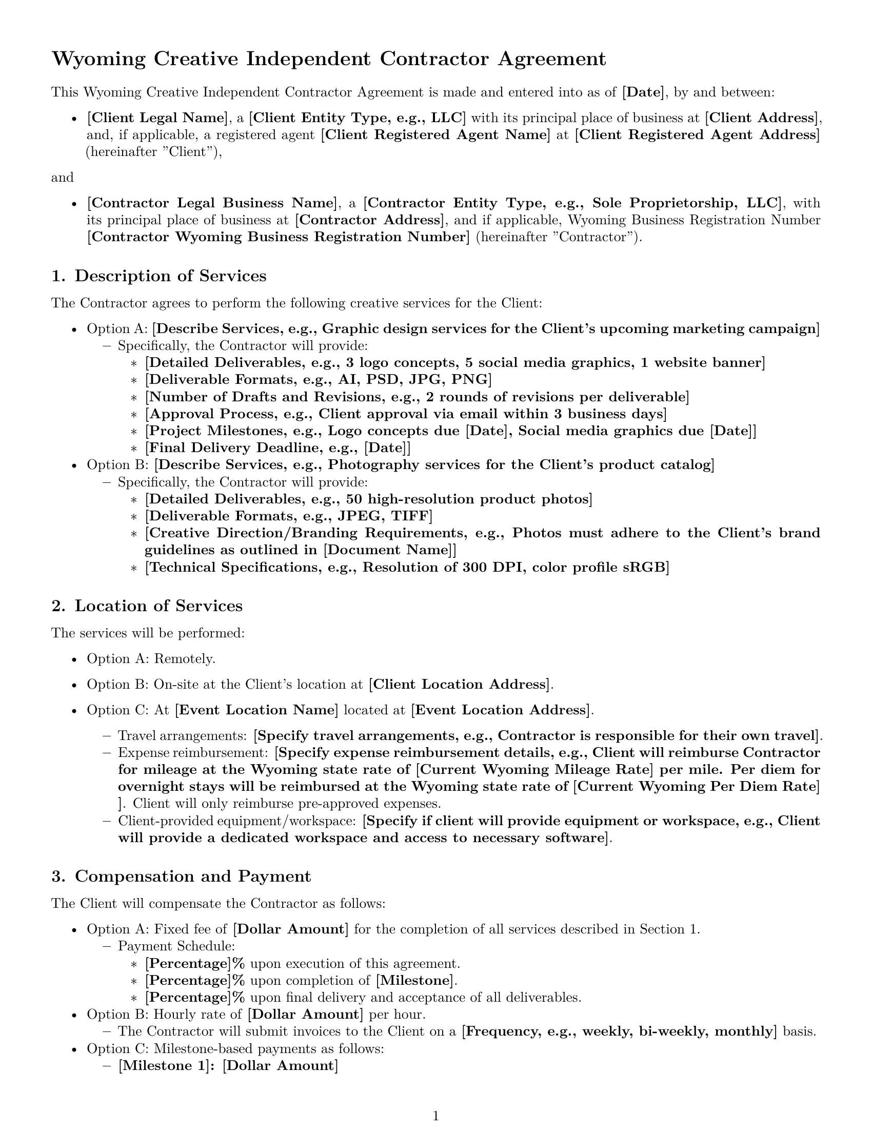 Preview page 1 of Free Wyoming creative independent contractor agreement template