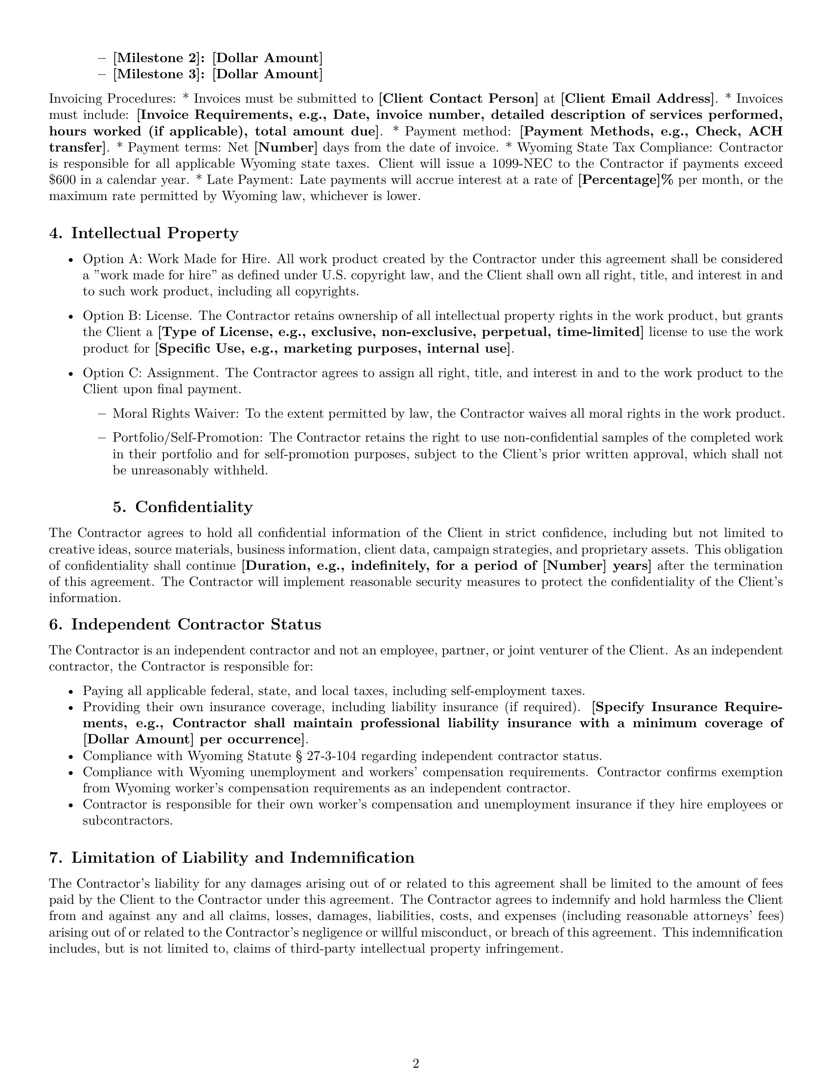 Preview page 2 of Free Wyoming creative independent contractor agreement template