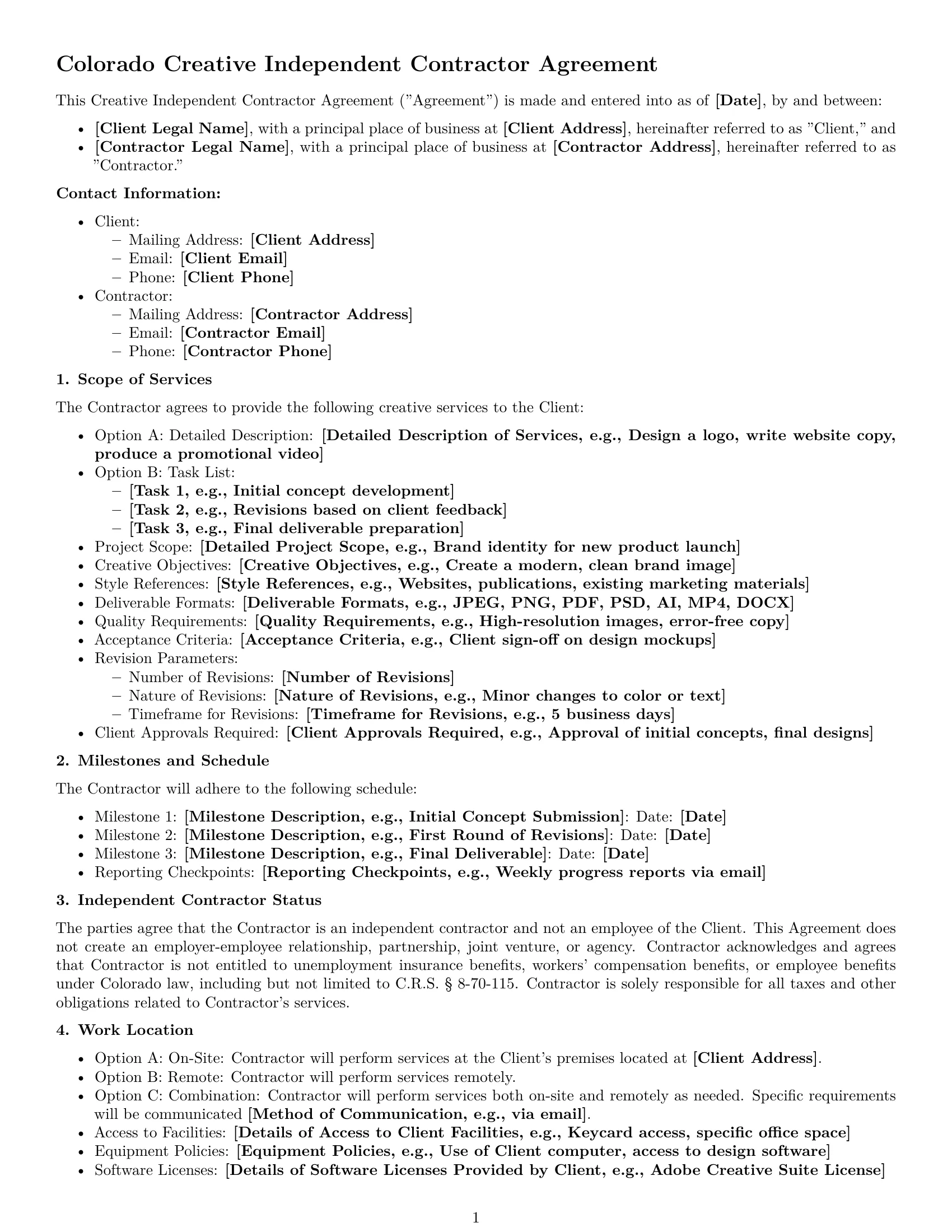 Preview page 1 of Free Colorado creative independent contractor agreement template