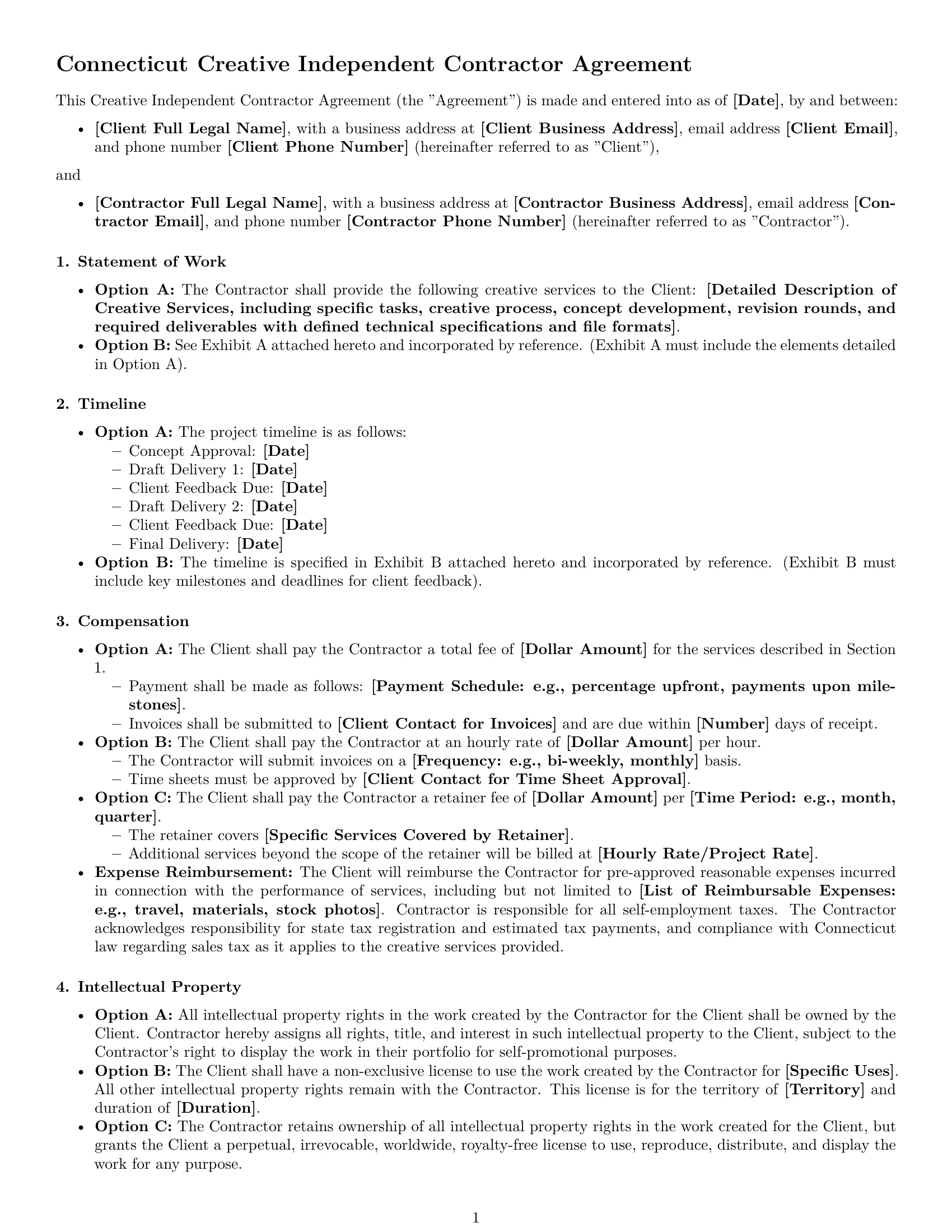 Preview page 1 of Free Connecticut creative independent contractor agreement template