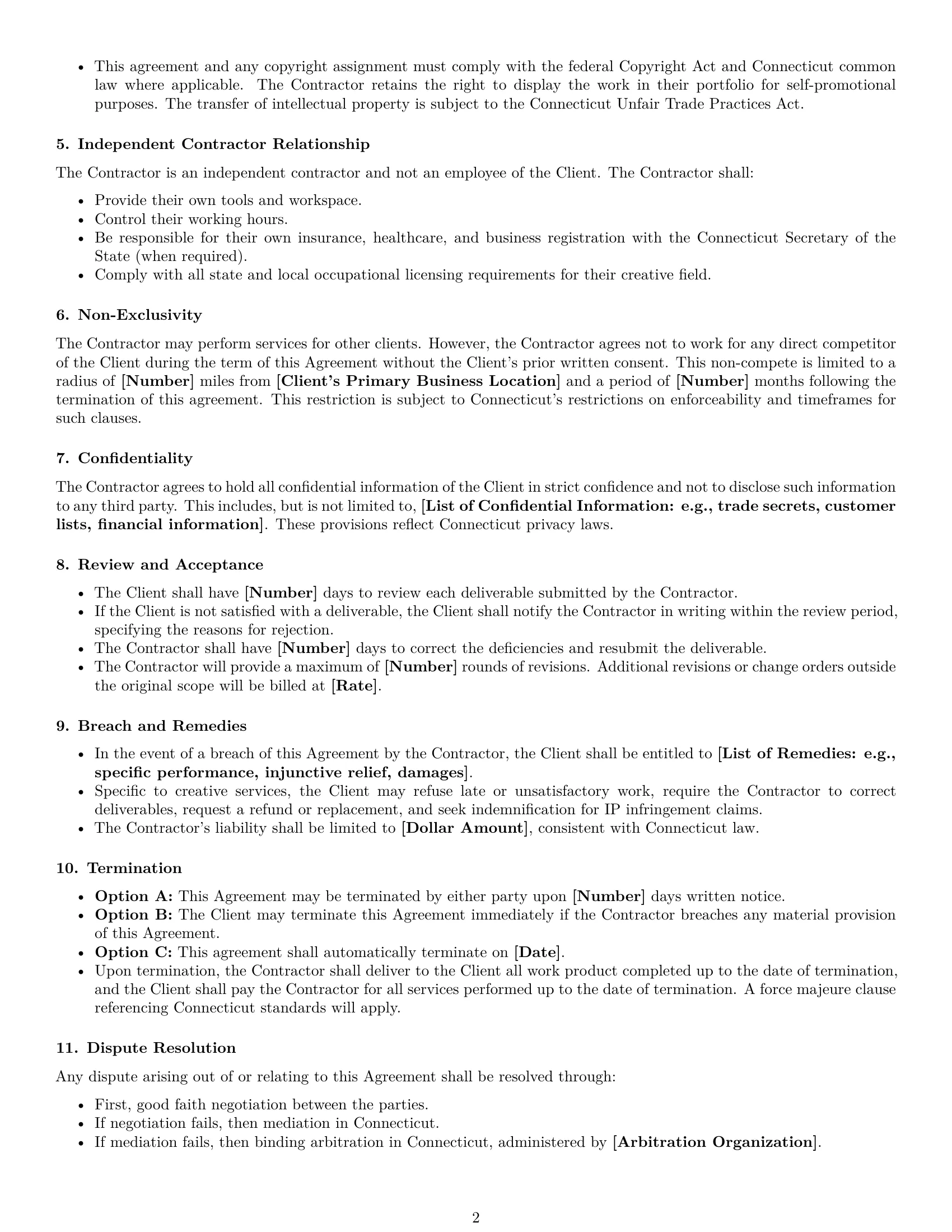 Preview page 2 of Free Connecticut creative independent contractor agreement template