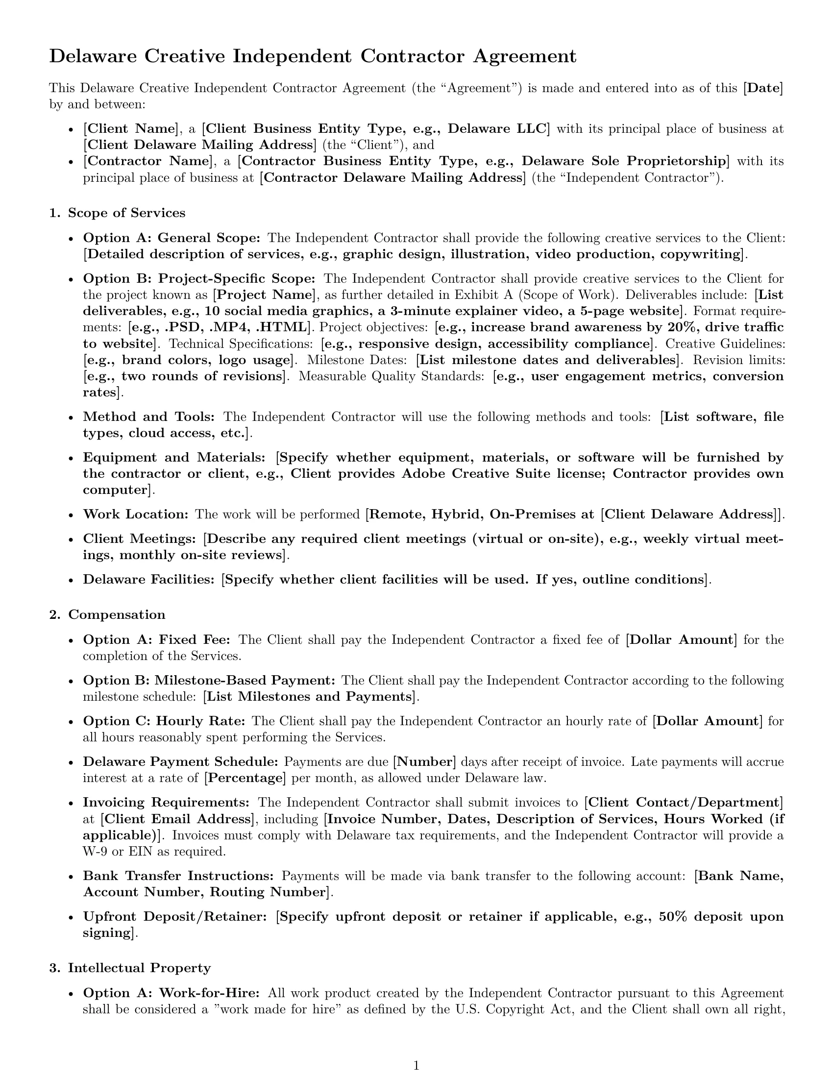 Preview page 1 of Free Delaware creative independent contractor agreement template