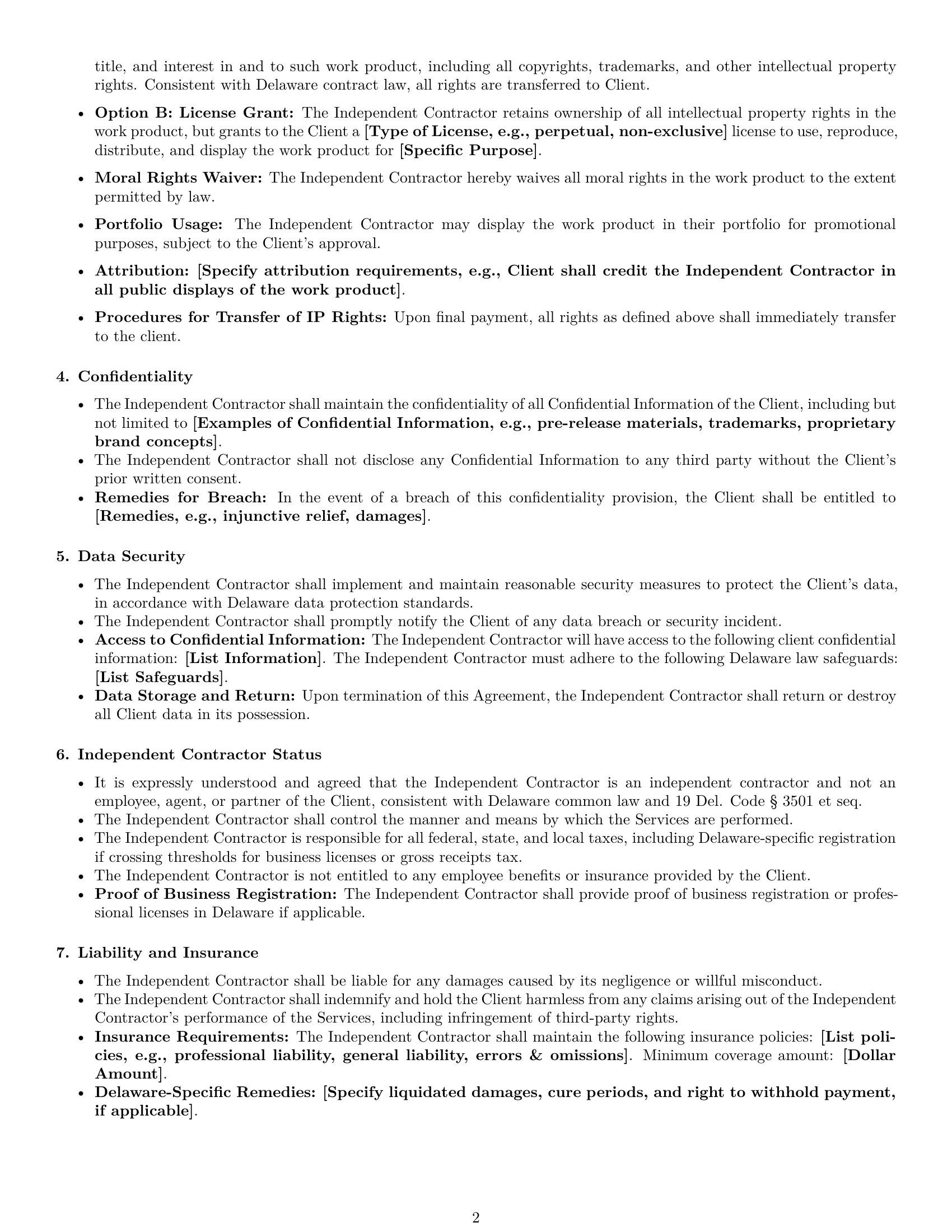 Preview page 2 of Free Delaware creative independent contractor agreement template