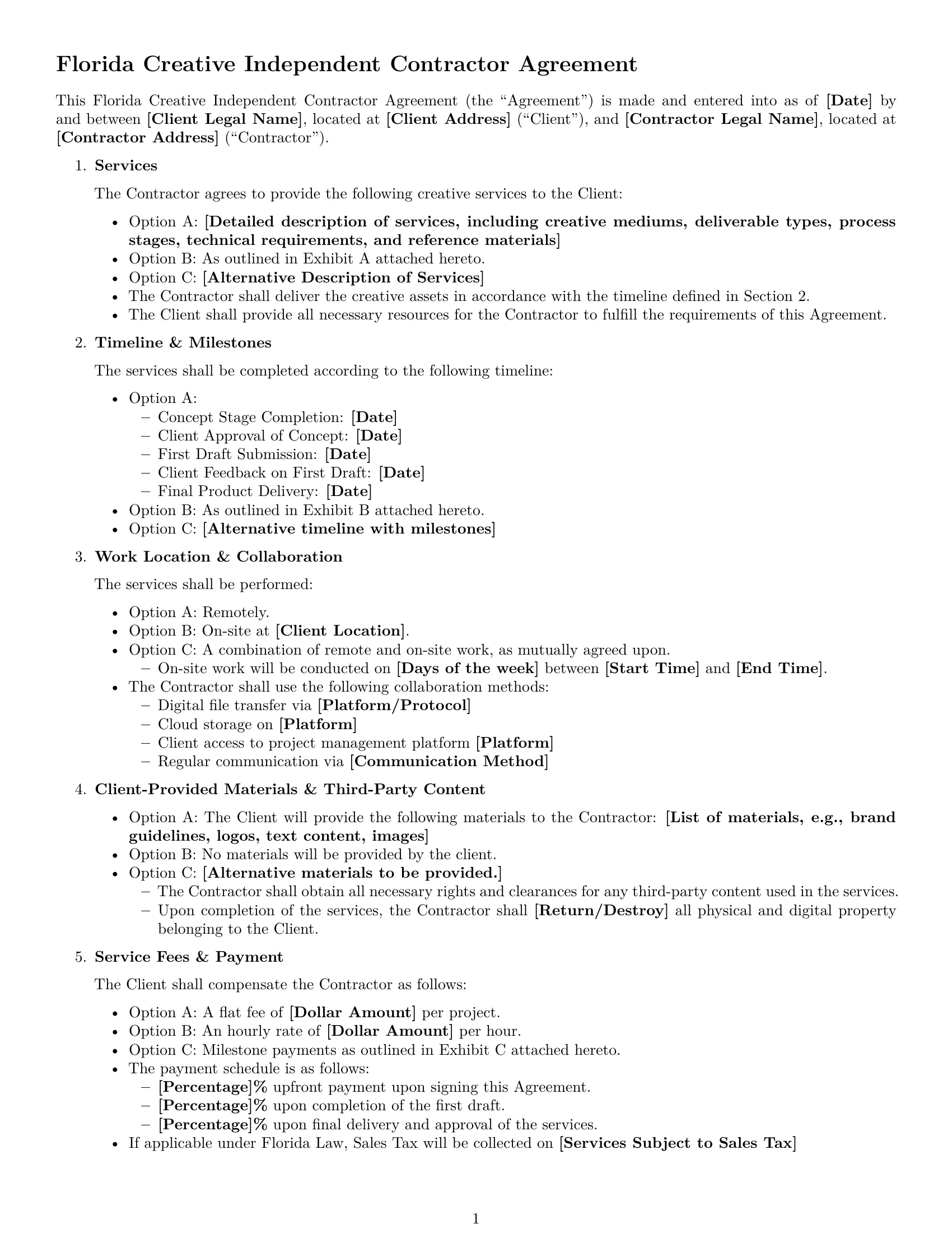 Preview page 1 of Free Florida creative independent contractor agreement template