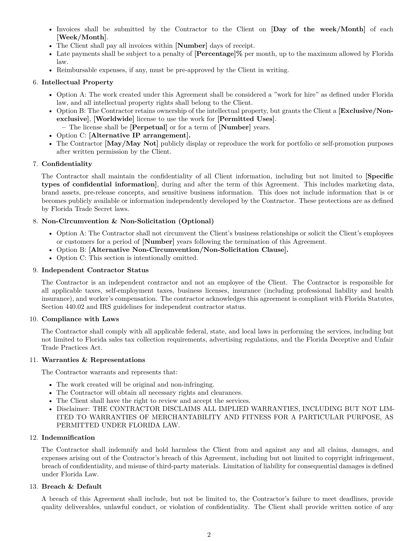 Preview page 2 of Free Florida creative independent contractor agreement template