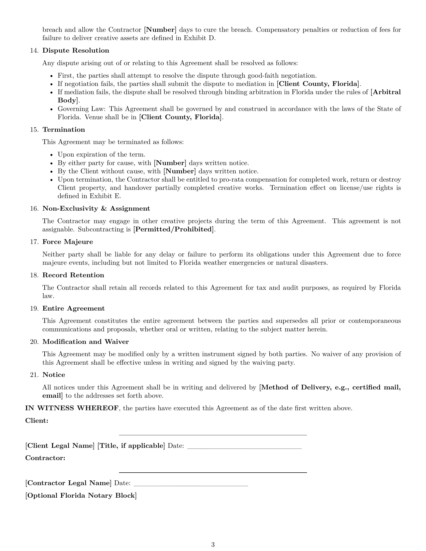 Preview page 3 of Free Florida creative independent contractor agreement template