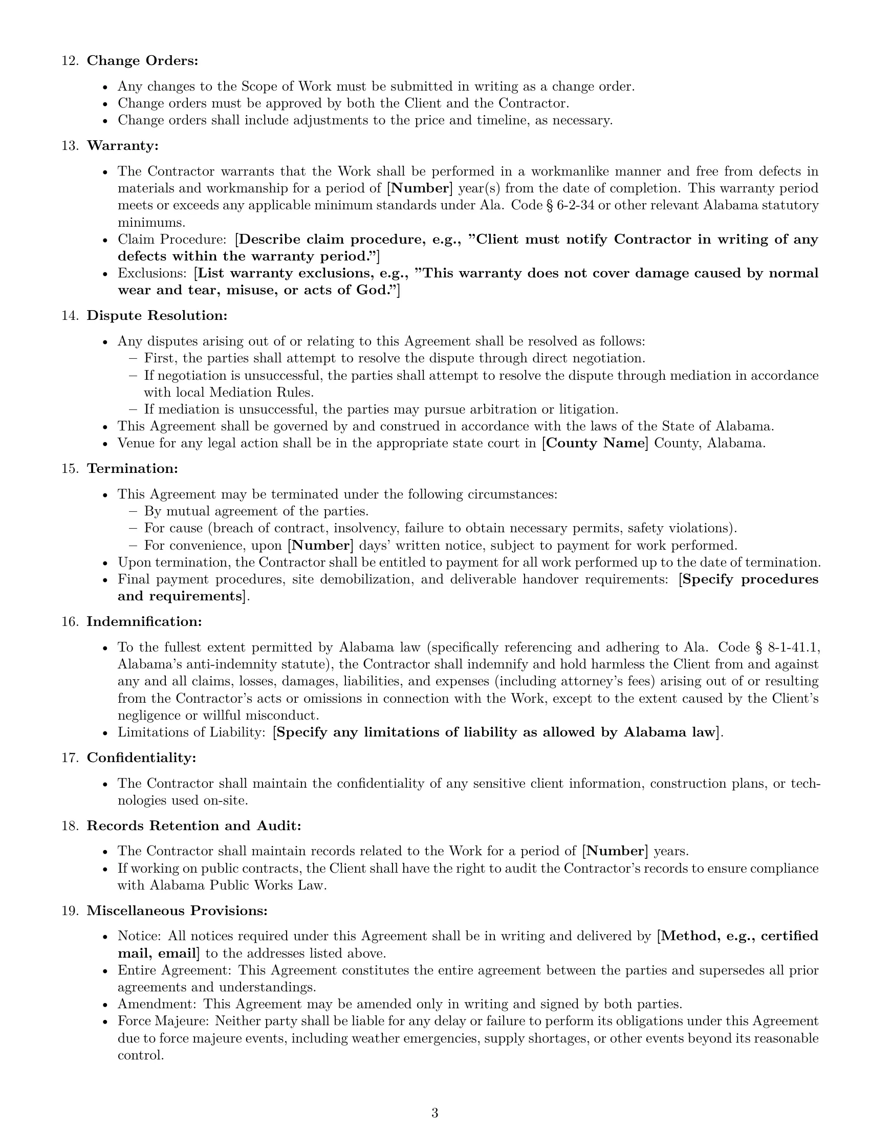 Preview page 3 of Free Alabama construction independent contractor agreement template